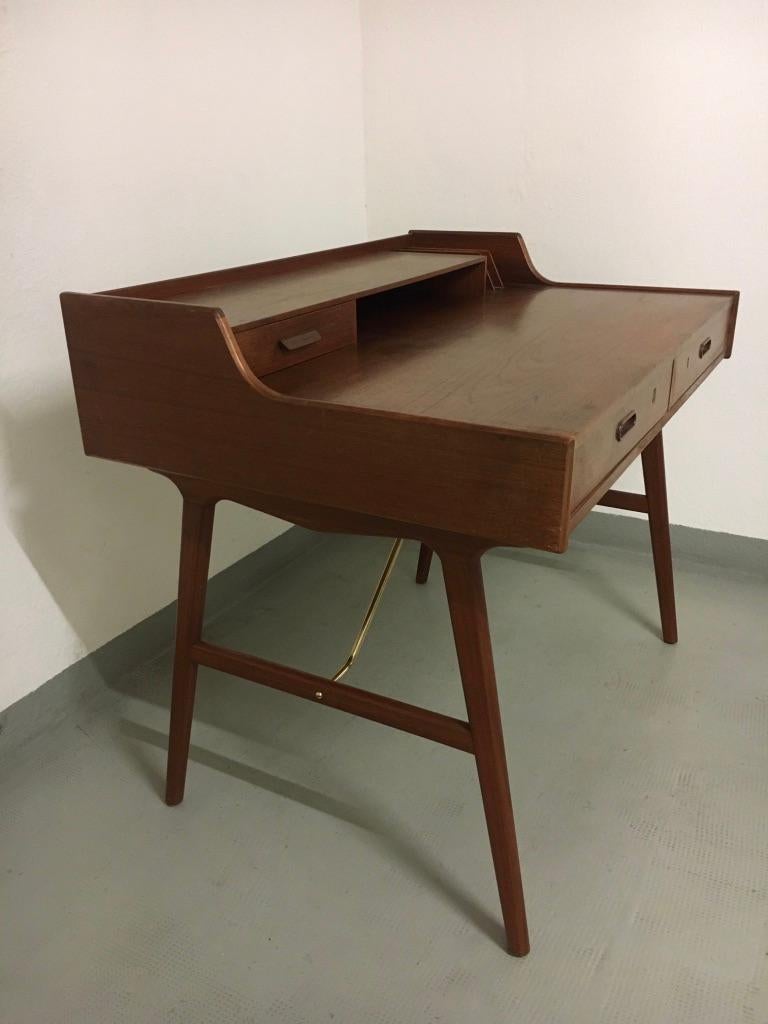 Arne Wahl Iversen Teak & Brass Desk Model 