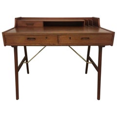 Arne Wahl Iversen Teak & Brass Desk Model "56" Ladies Desk, Denmark, circa 1960