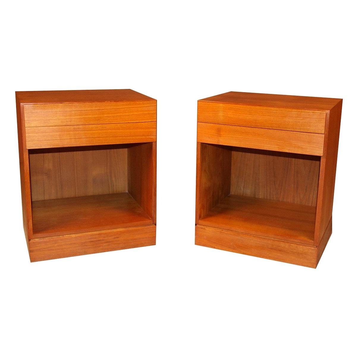 Arne Wahl Iversen Teak Danish Modern Nightstands End Side Tables Pair