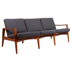 Retro Arne Wahl Iversen, three seat sofa, teak and  Vidar fabric from Kvadart. Denmark