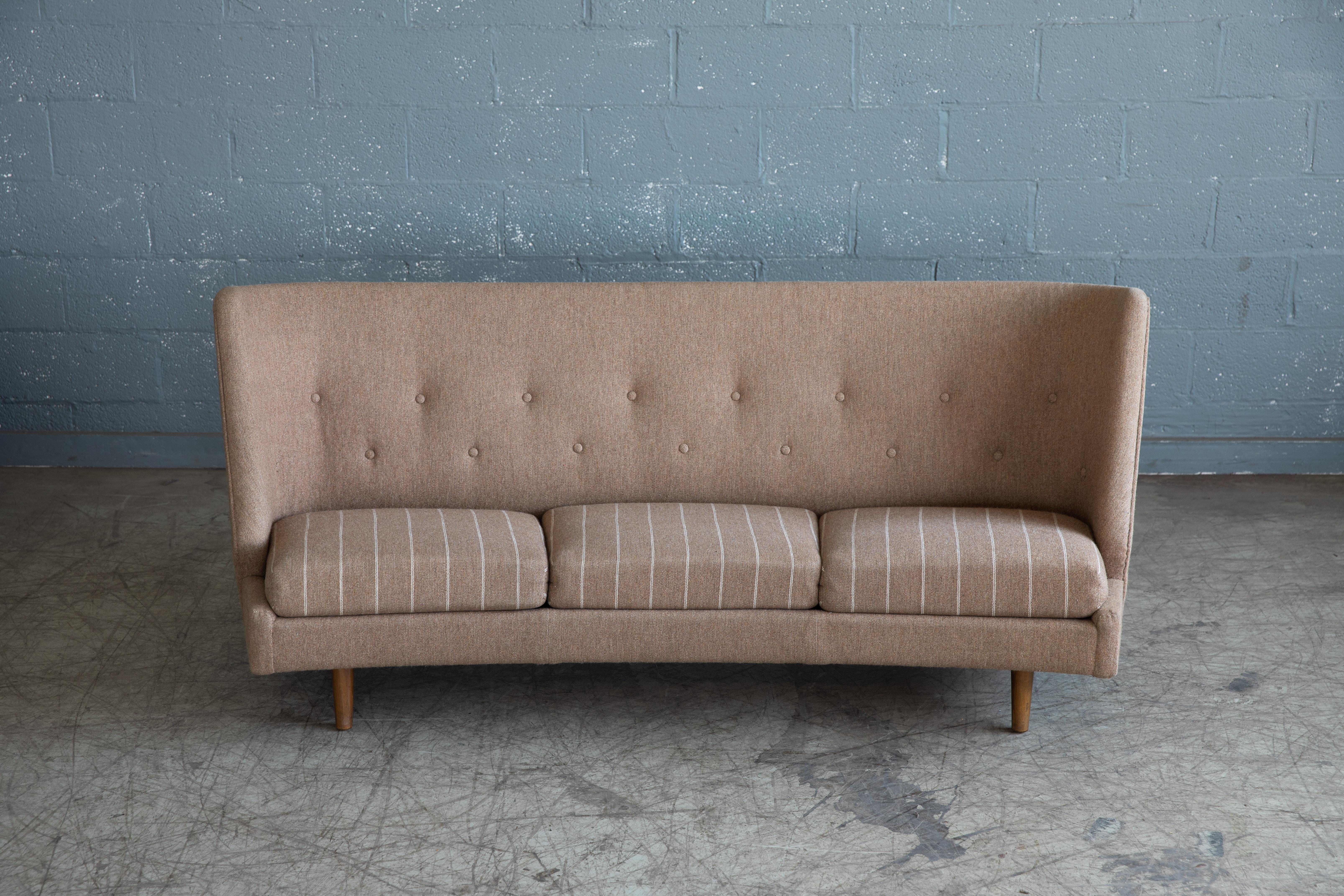 Mid-Century Modern Arne Wahl Iversen Three-Seater Sofa in Slightly Curved Shape, Denmark, 1950's