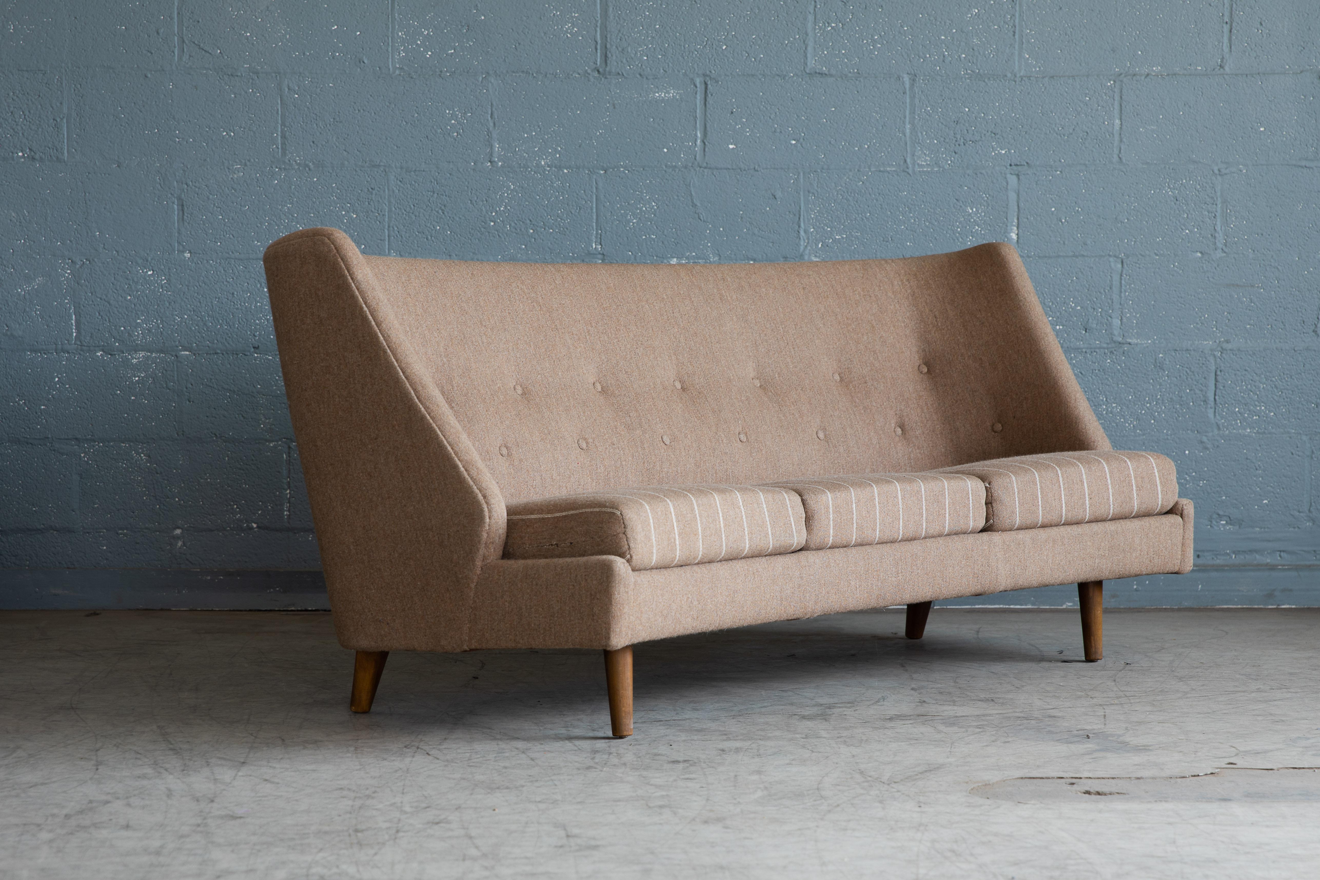 Danish Arne Wahl Iversen Three-Seater Sofa in Slightly Curved Shape, Denmark, 1950's