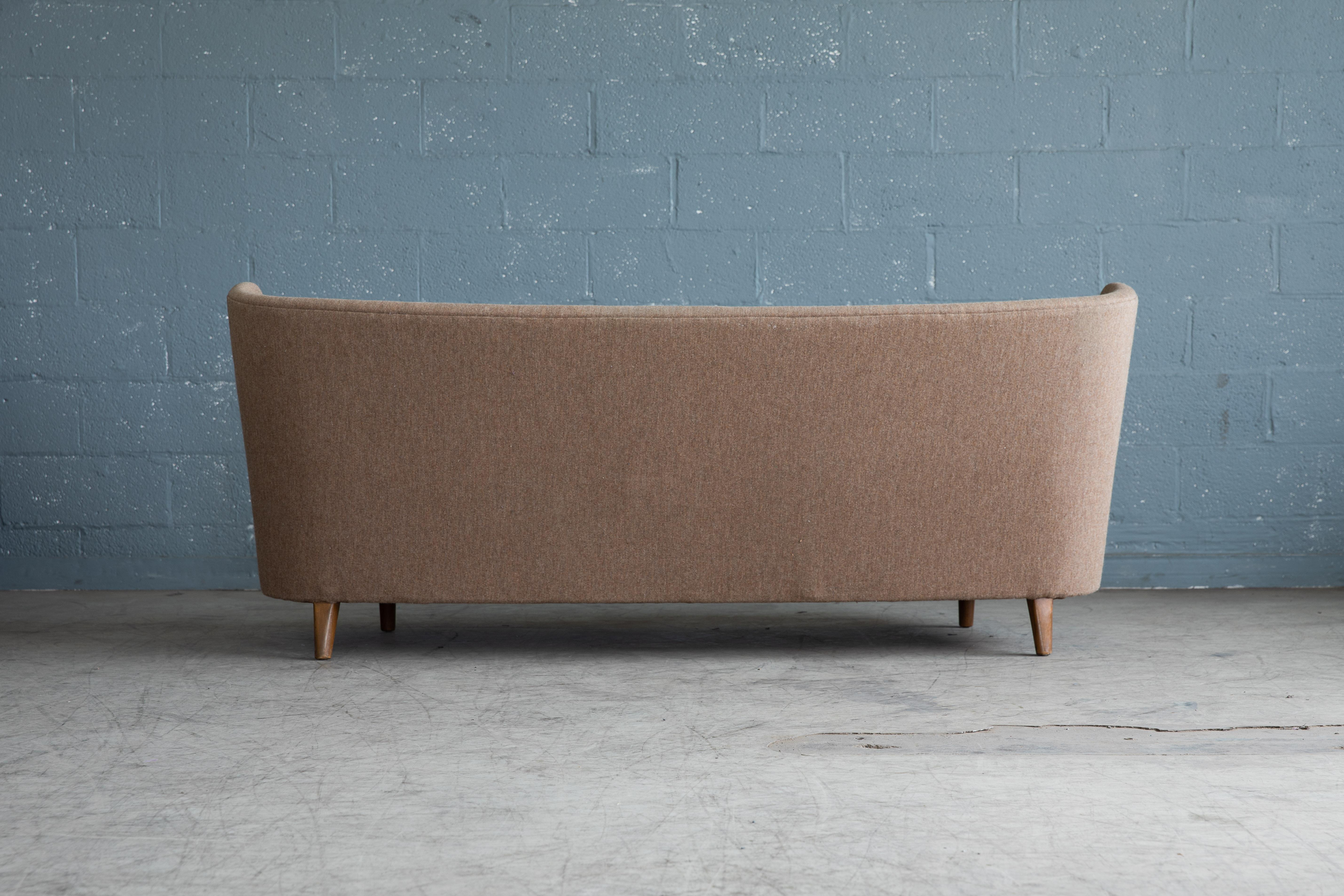 Mid-20th Century Arne Wahl Iversen Three-Seater Sofa in Slightly Curved Shape, Denmark, 1950's