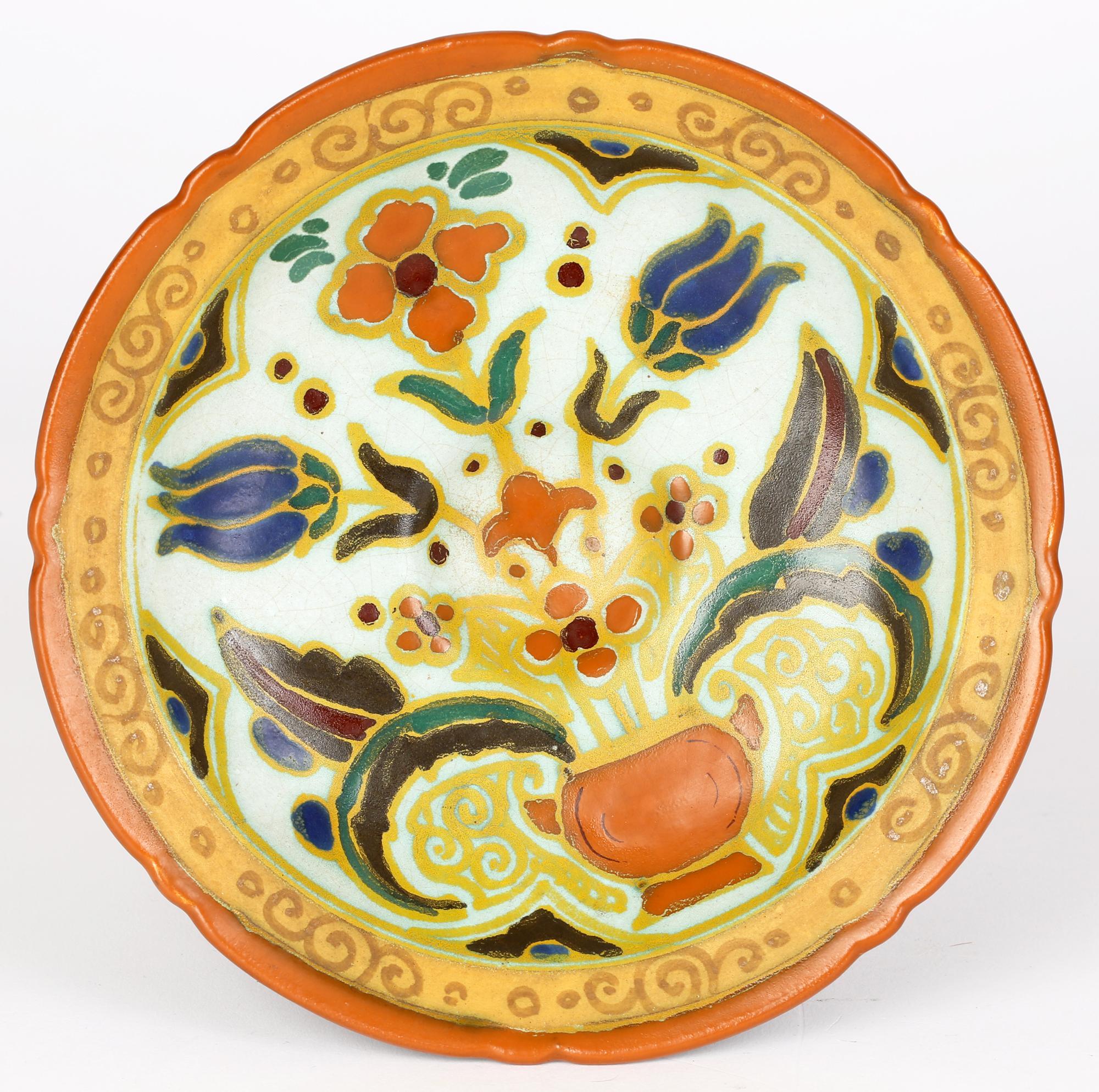 Arnhem Dutch Art Deco Hand Painted Persian Pattern Art Pottery Comport For Sale 5