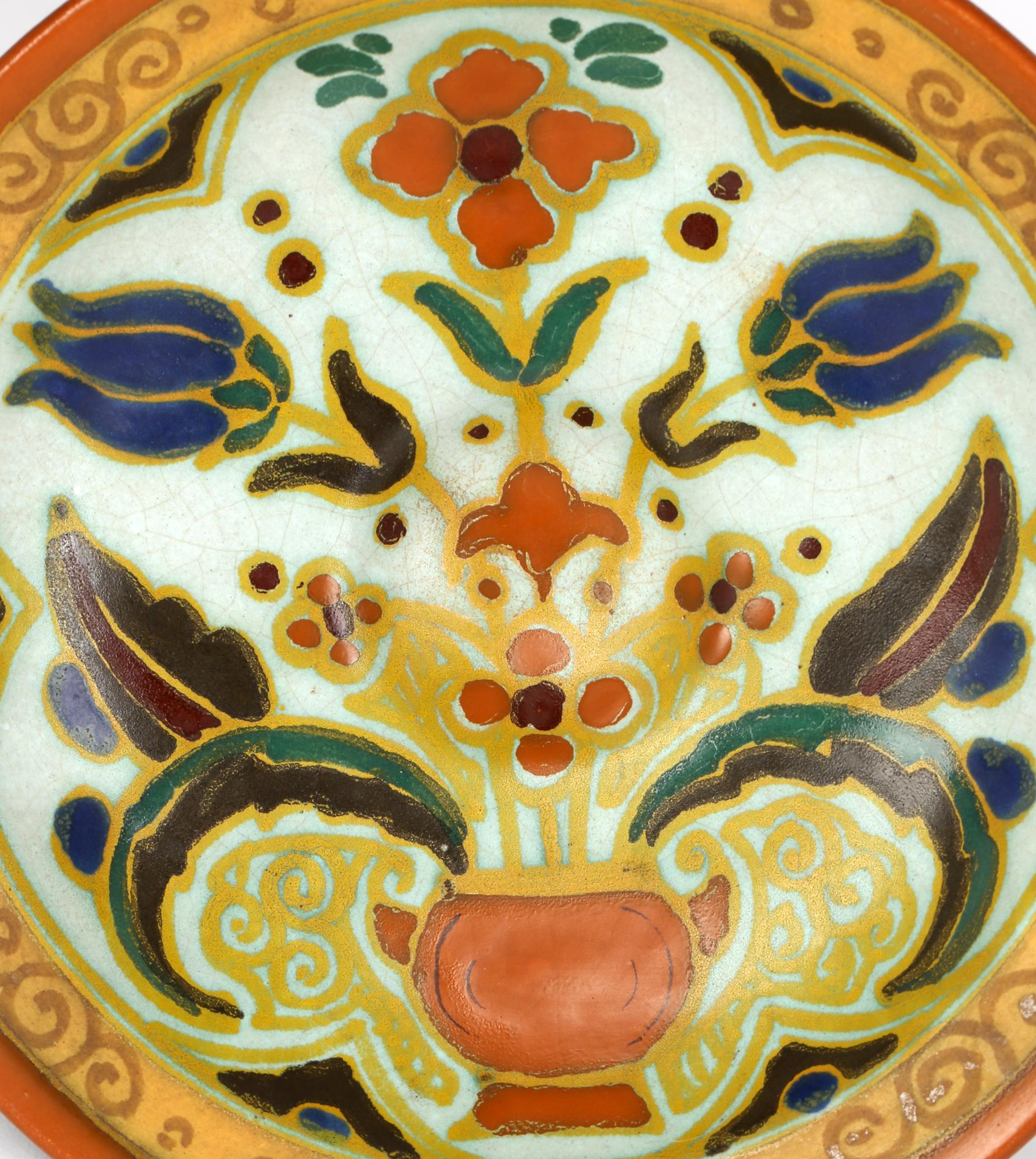 Arnhem Dutch Art Deco Hand Painted Persian Pattern Art Pottery Comport For Sale 7