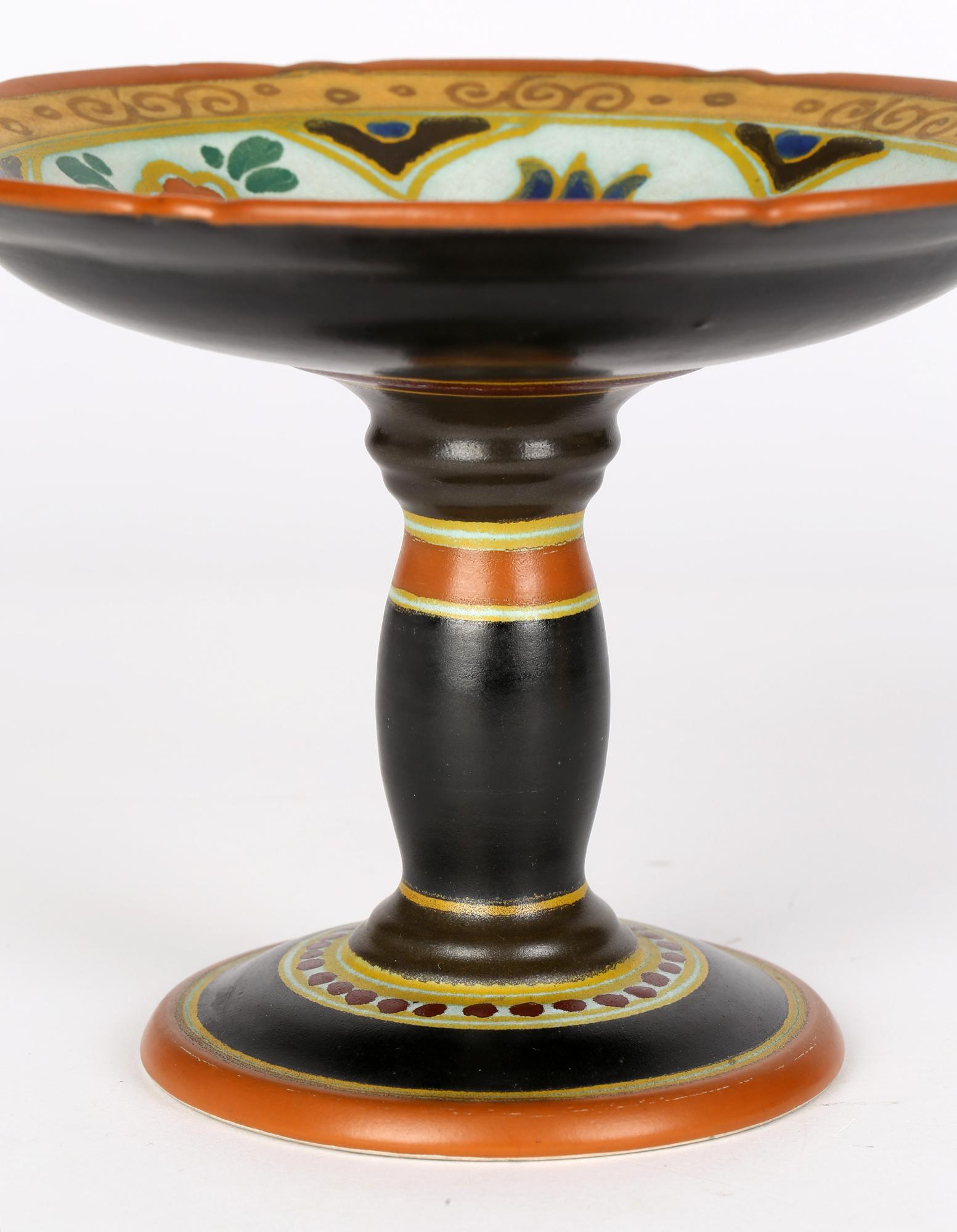 Arnhem Dutch Art Deco Hand Painted Persian Pattern Art Pottery Comport For Sale 11
