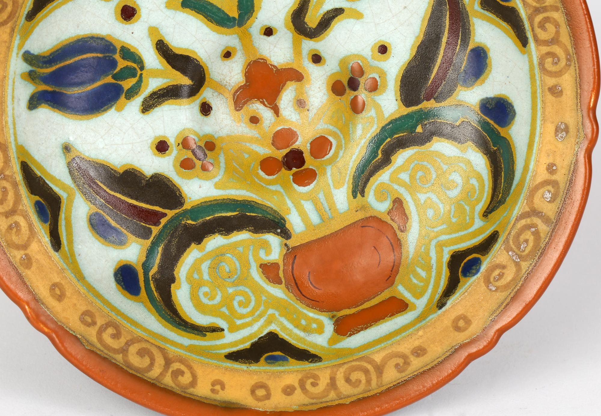 Arnhem Dutch Art Deco Hand Painted Persian Pattern Art Pottery Comport For Sale 1