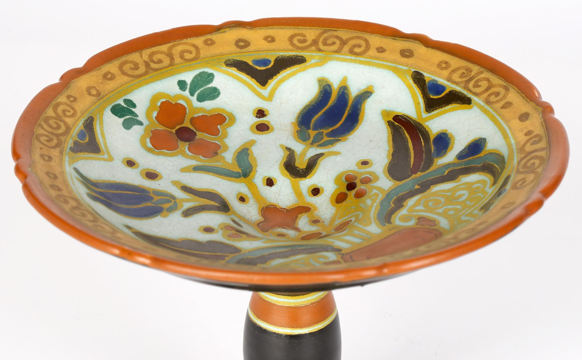 Arnhem Dutch Art Deco Hand Painted Persian Pattern Art Pottery Comport For Sale 2