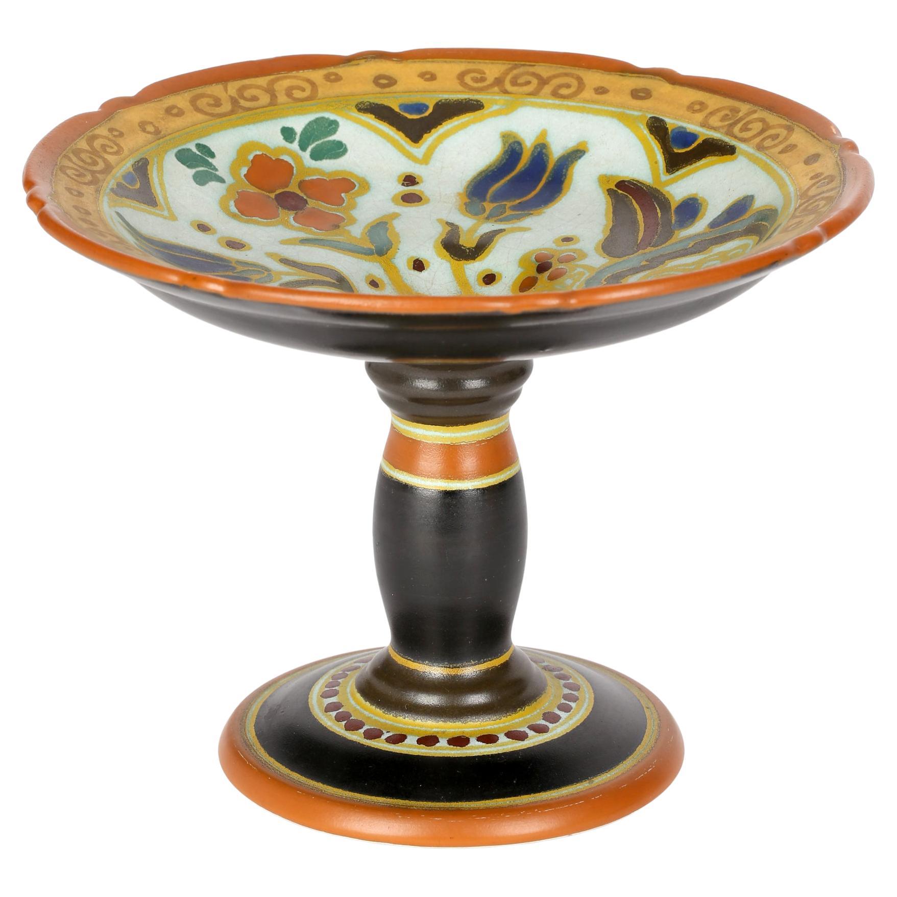 Arnhem Dutch Art Deco Hand Painted Persian Pattern Art Pottery Comport For Sale