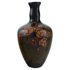 Arnhem, Hollande, Vase Art nouveau ancien avec fleurs peintes à la main