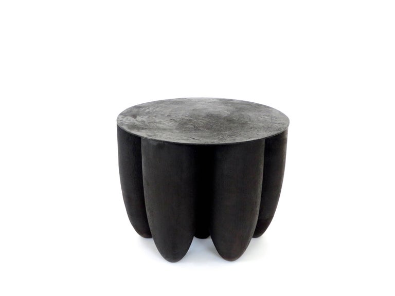 Arno Declercq Artist Designer Black Senufo Iroko Wood Low Coffee or Side Table In Excellent Condition For Sale In Chicago, IL