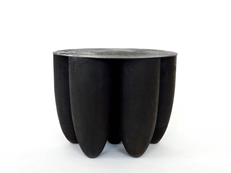Contemporary Arno Declercq Artist Designer Black Senufo Iroko Wood Low Coffee or Side Table For Sale