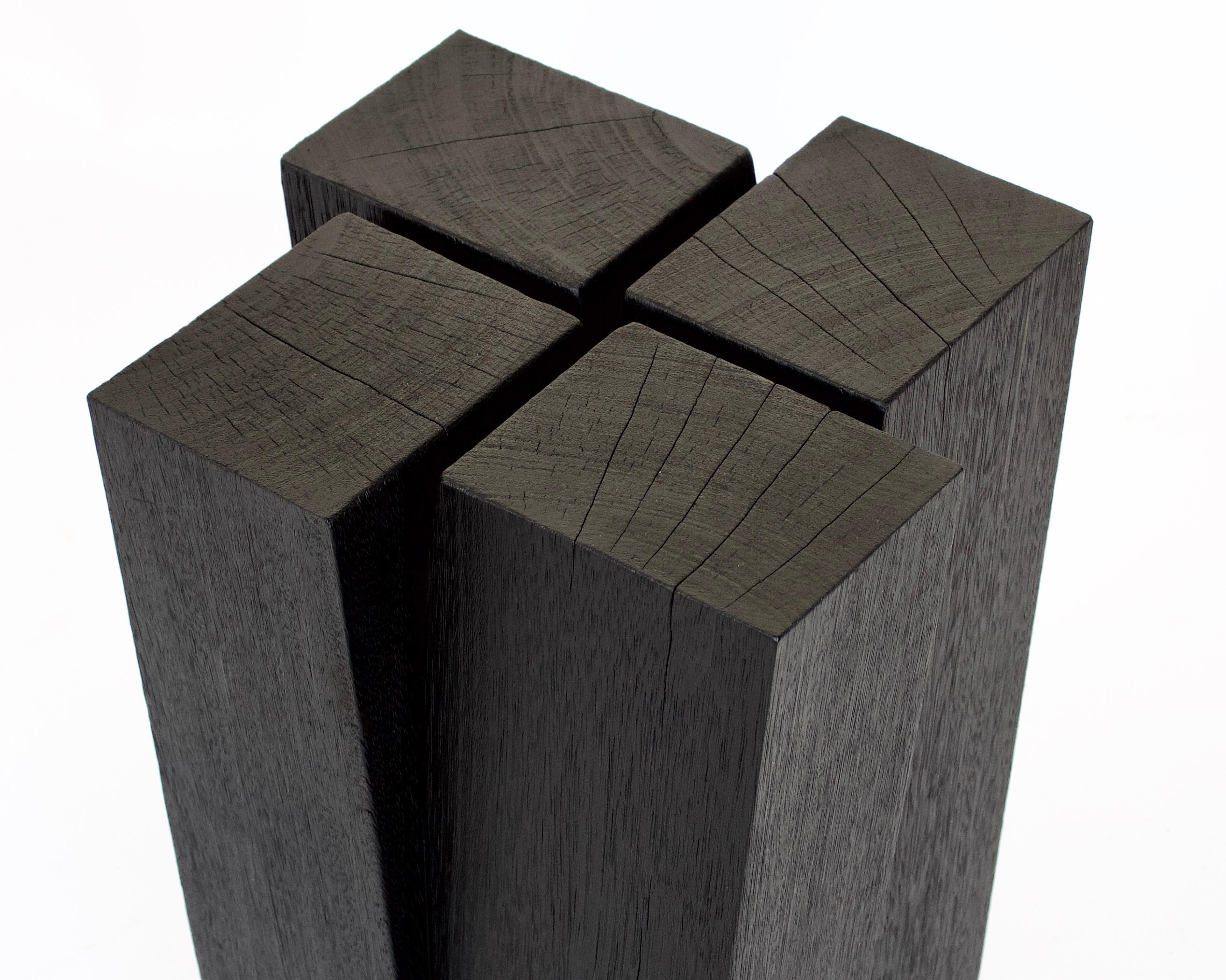 Arno Declercq Belgian Oak Wood Shou Sugi Ban Four Legs Side Table or Stool For Sale 3