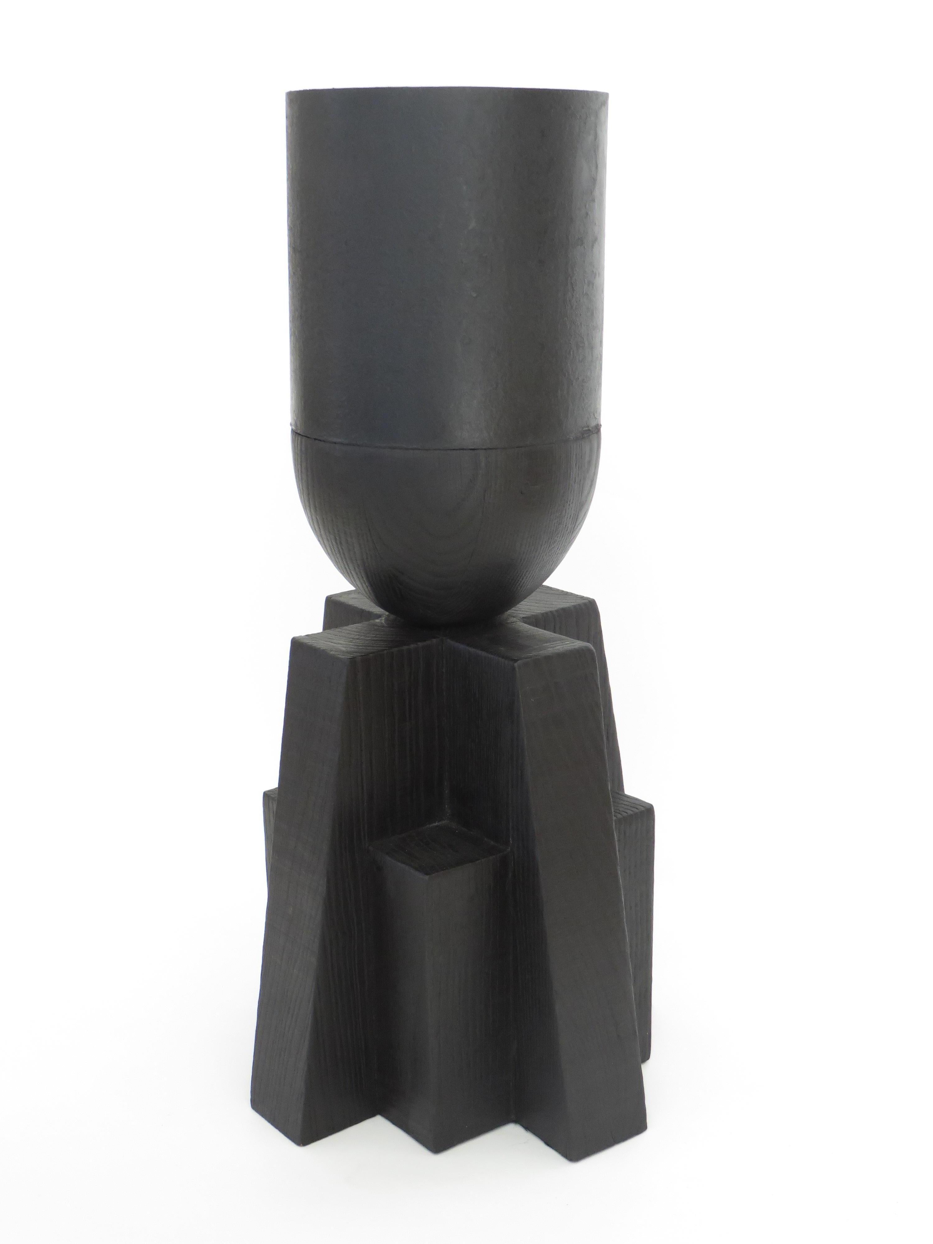 Blackened Arno Declercq Black Belgian Oak and Burned Steel Large Babel Vase For Sale