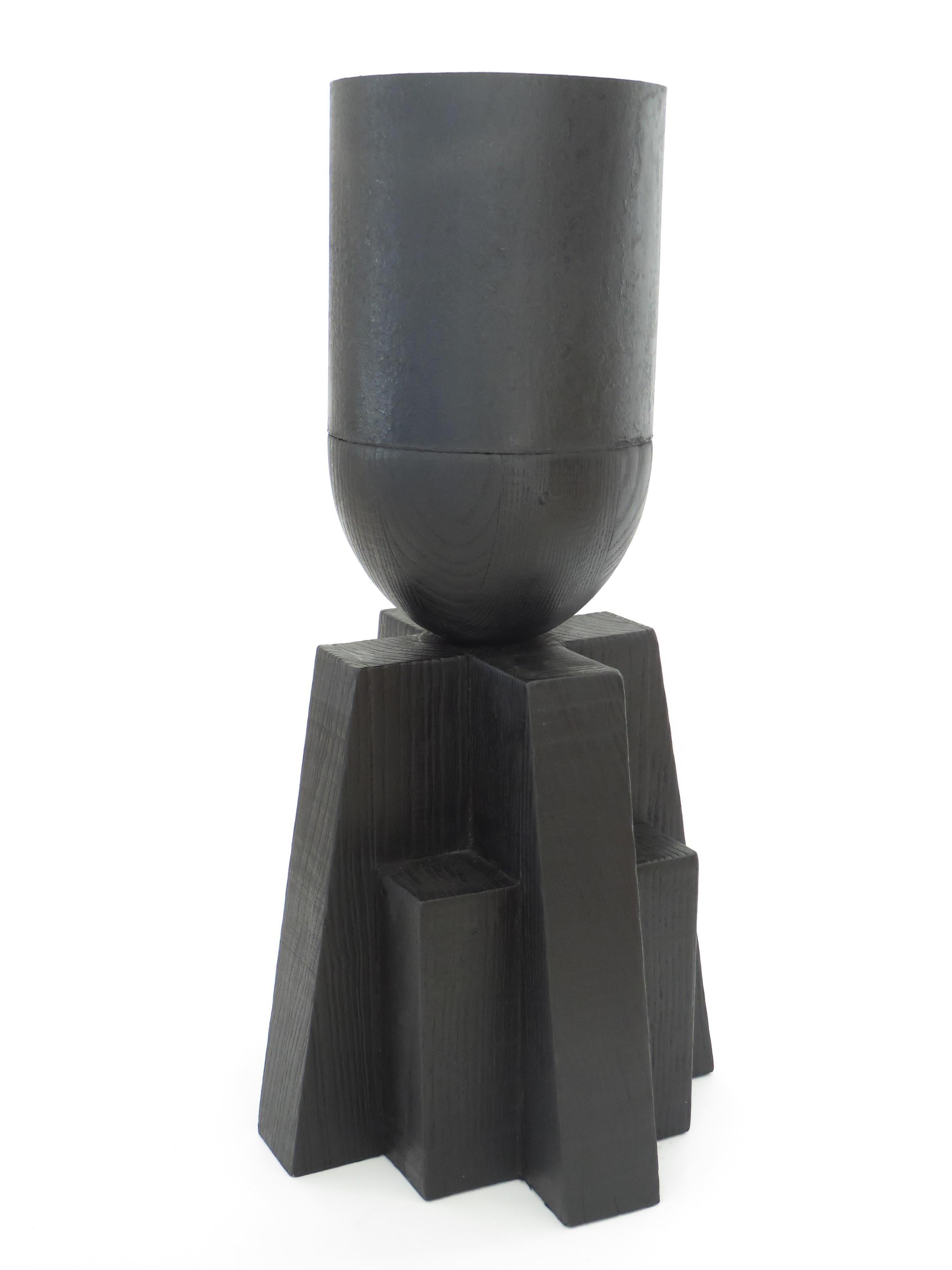 Arno Declercq Black Belgian Oak and Burned Steel Large Babel Vase In New Condition For Sale In Chicago, IL