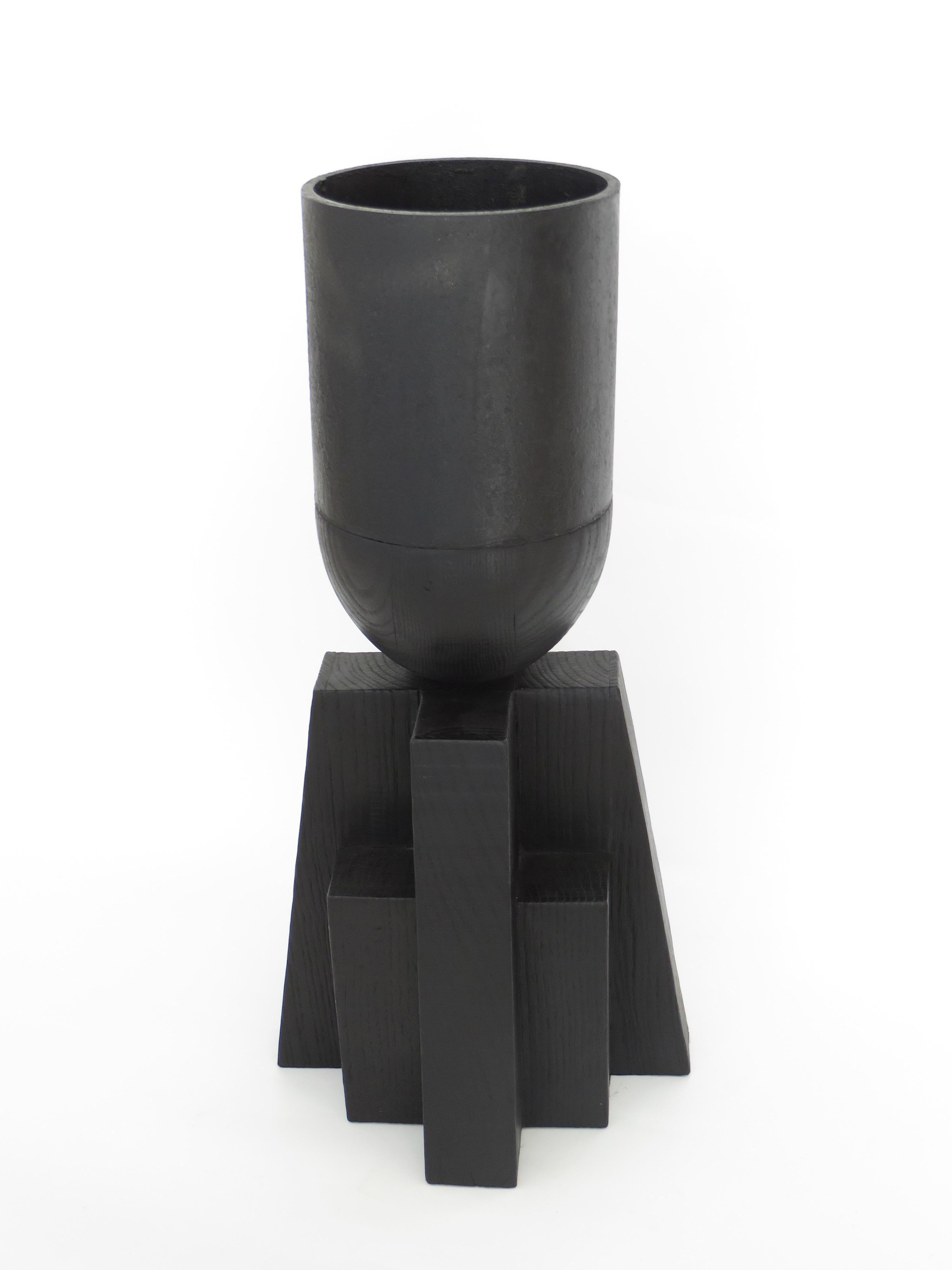 XXIe siècle et contemporain Grand vase Babel belge en chêne noir et acier brûlé Arno Declercq en vente