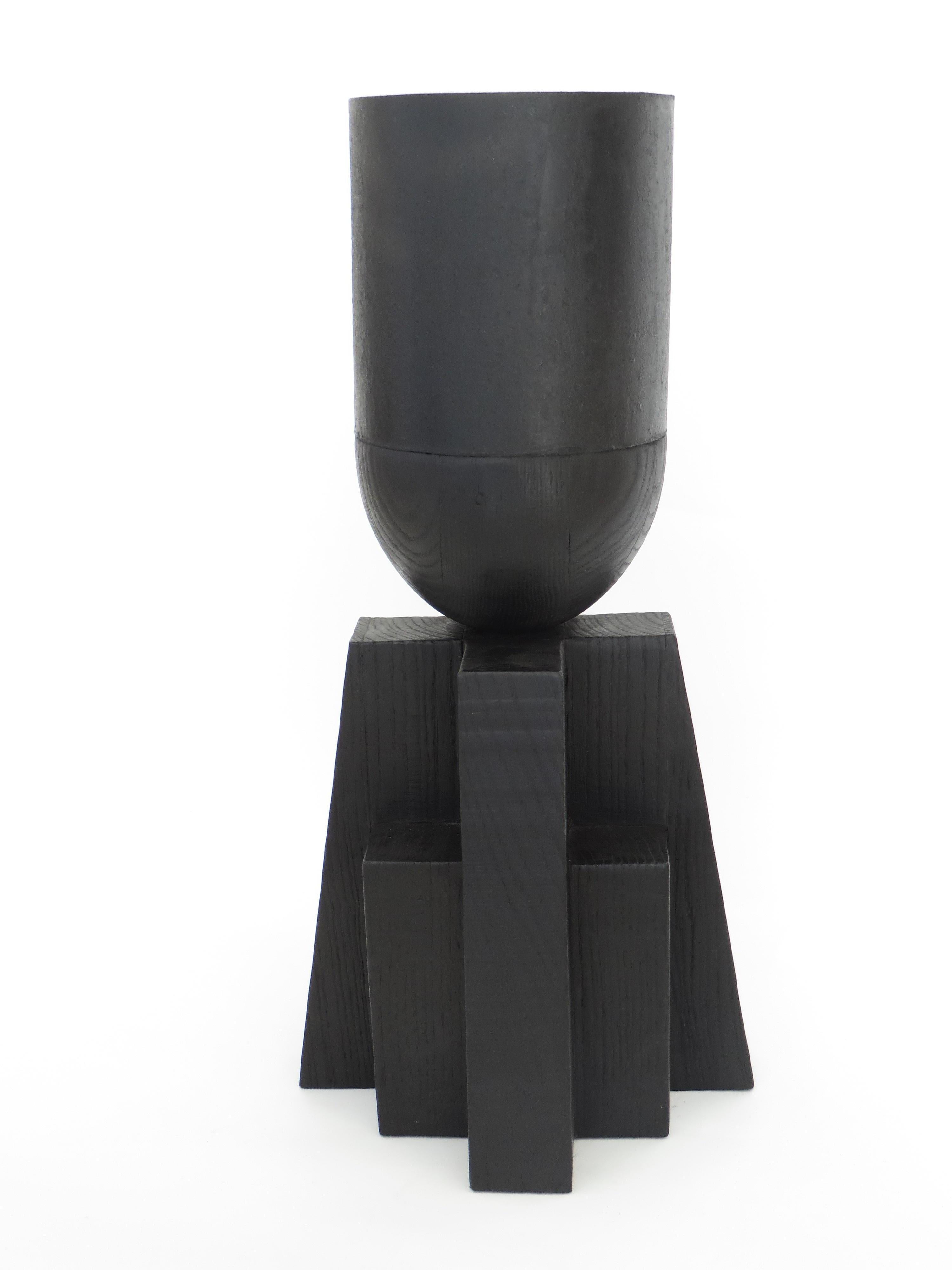 Arno Declercq Black Belgian Oak and Burned Steel Large Babel Vase For Sale 2