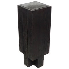 Arno Declercq Black Belgian Oak Wood and Burned Steel Cross Stool or Side Table