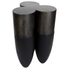 Arno Declercq Black Iroko Wood and Patinated Brass Top Senufo Side Table Stool