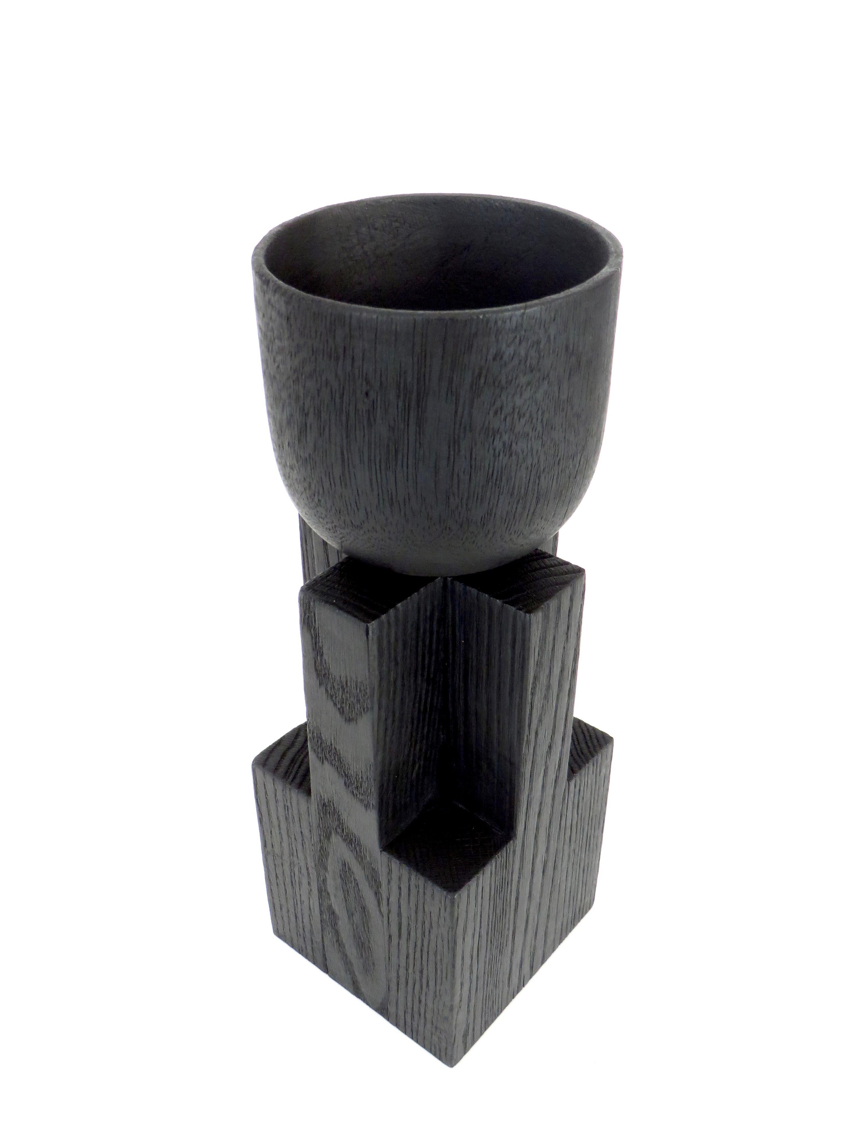 Arno DeClercq Blackened Belgian Oak Wood Goblet Bowl In New Condition In Chicago, IL