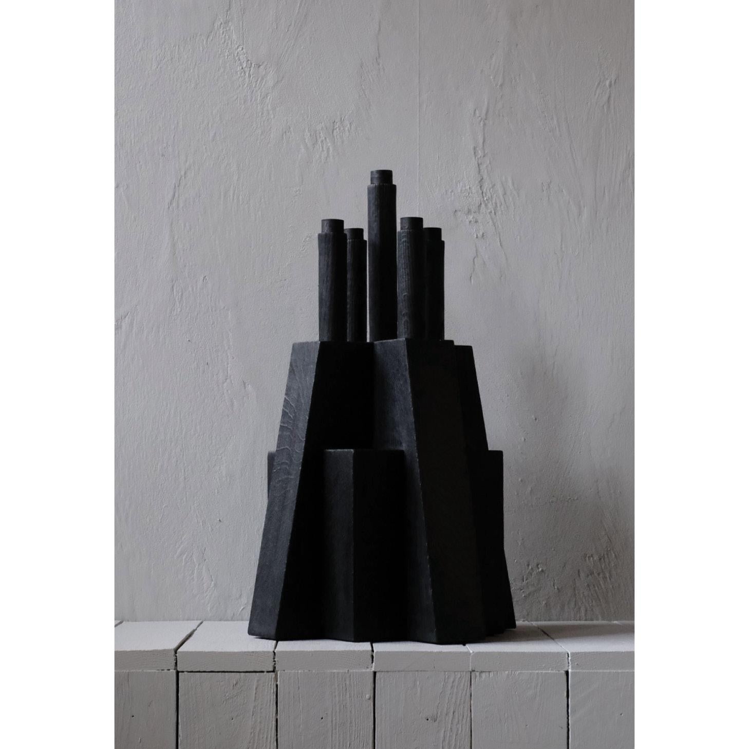 Modern Arno Declercq - Bunker Candle Holder in Burned and Waxed Oak For Sale