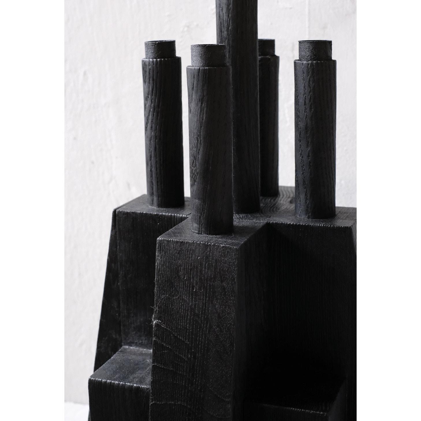 Belgian Arno Declercq - Bunker Candle Holder in Burned and Waxed Oak For Sale