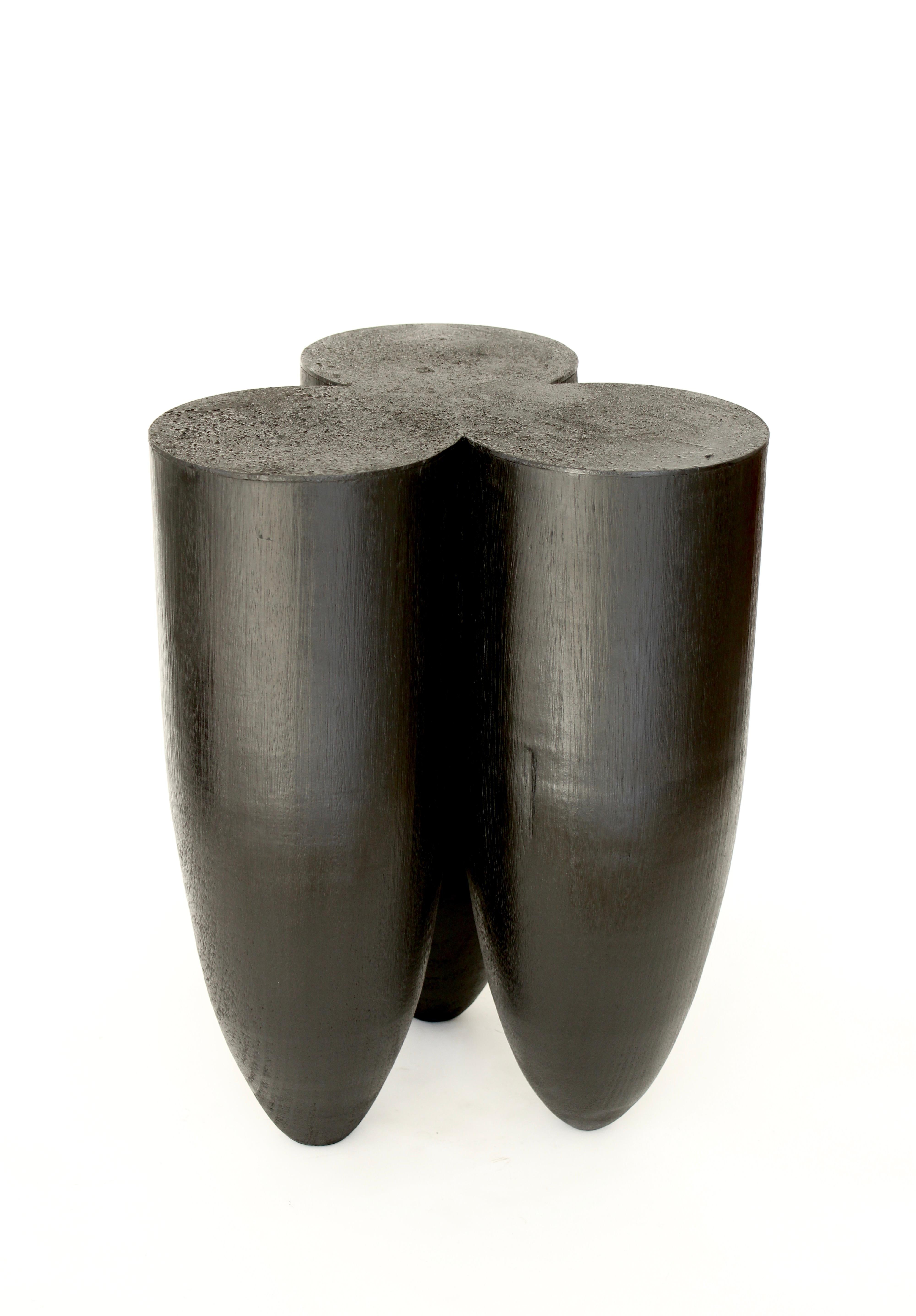 Arno Declercq Senufo Black Iroko Wood and Burned Steel Stool Extra Large Size In New Condition In Chicago, IL