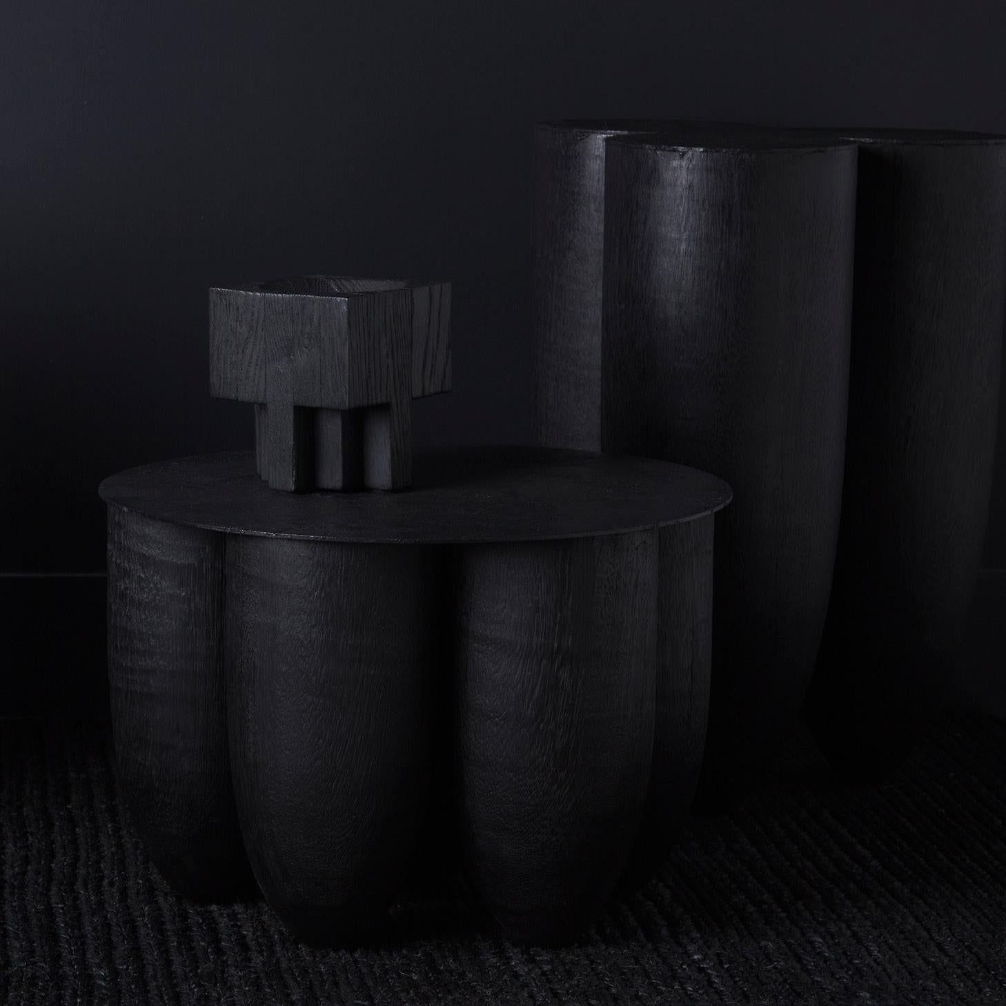 Blackened Arno Declercq - Senufo Stool XL in Burned & Waxed Iroko Wood / Burned Steel For Sale