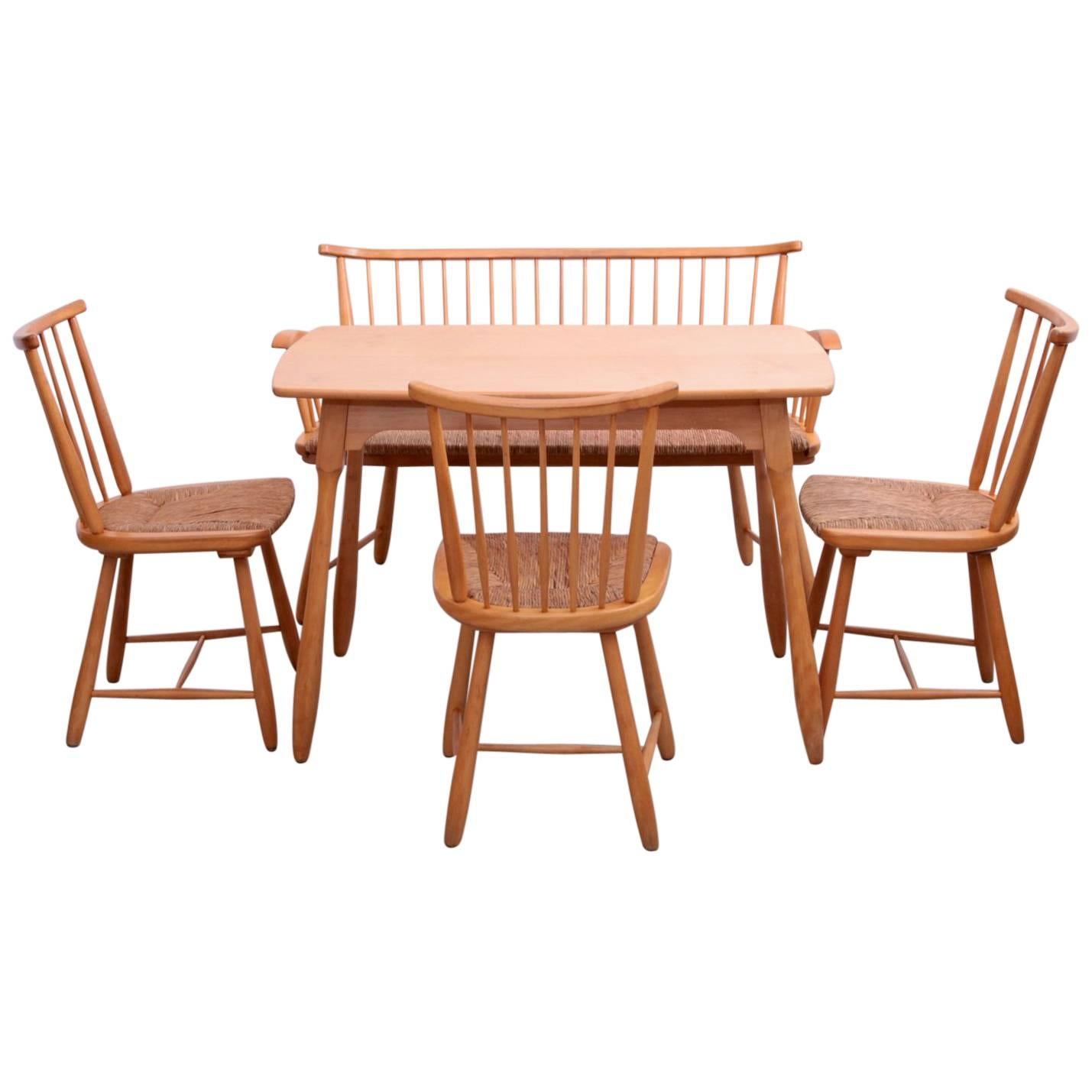 Esstisch-Set aus Tisch, drei Stühlen und einer Bank von Arno Lambrecht für WK Mobel