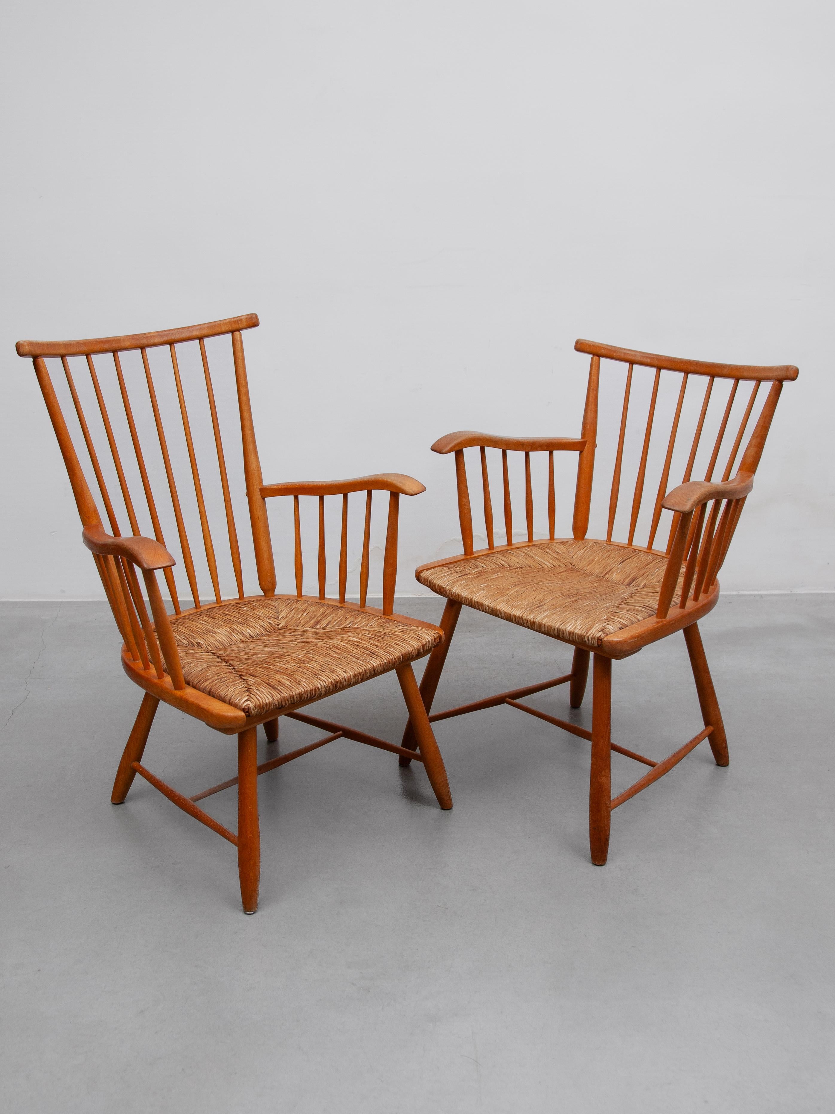 Arno Lambrecht für WK Möbel, Set aus zwei Loungesesseln, Buche massiv & Papierkordel (Moderne der Mitte des Jahrhunderts) im Angebot