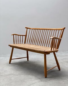 Arno Lambrecht für WK Möbel Streben Bank Buche Holz Geflecht, Deutschland 1950s