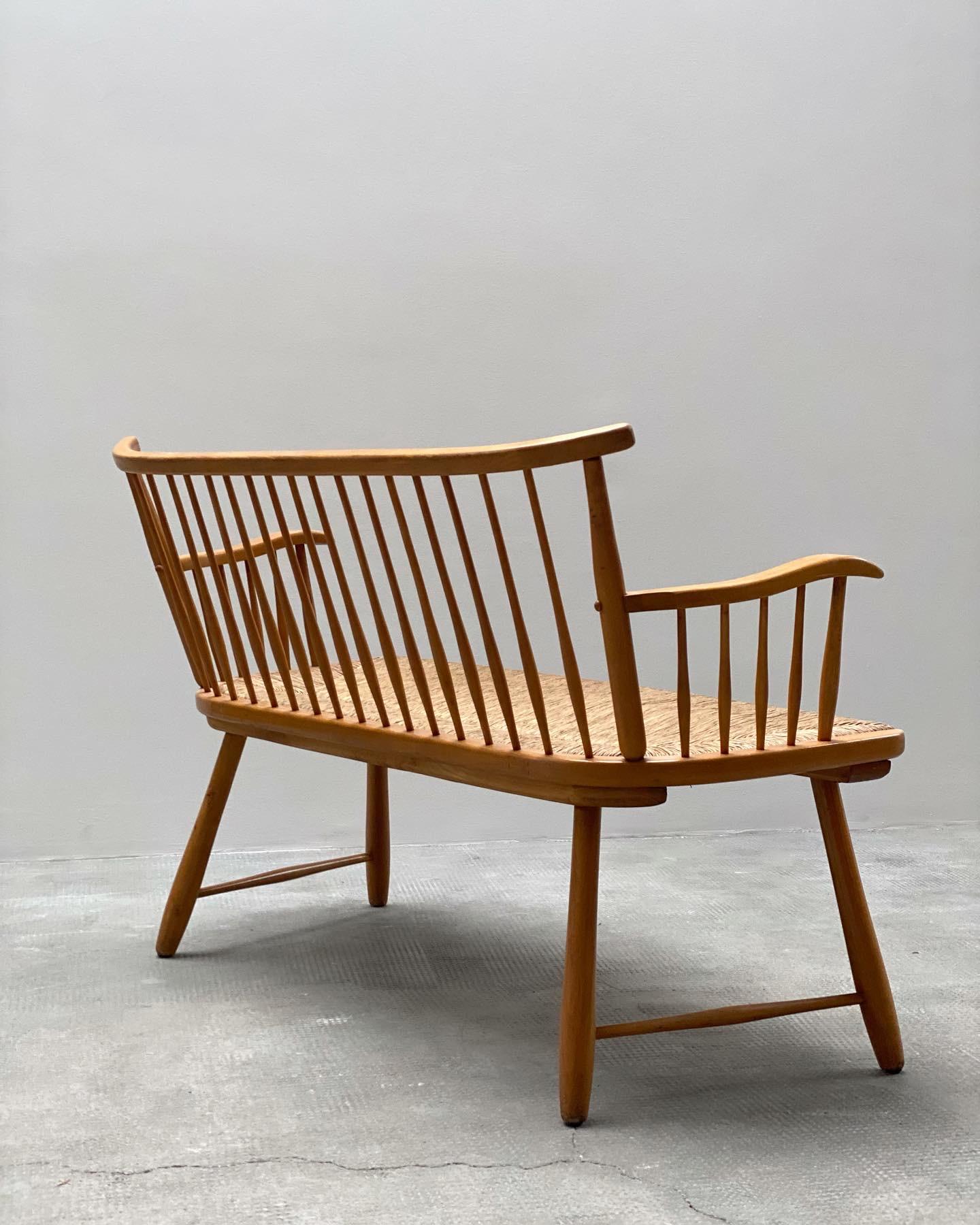 Mid-Century Modern Arno Lambrecht pour WK Möbel Streben Bank Buche Holz Geflecht, Allemagne années 1950 en vente