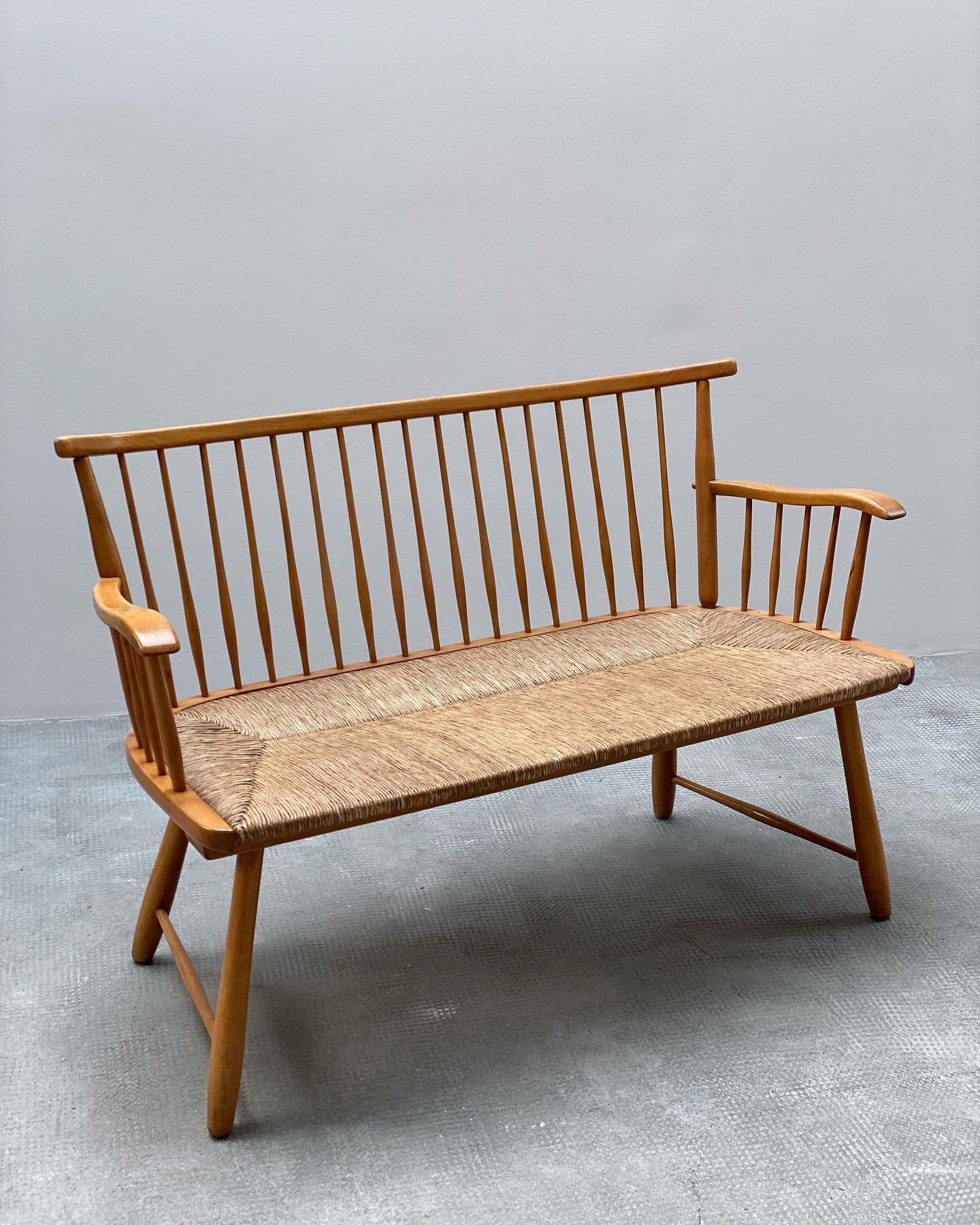 Vannerie Arno Lambrecht pour WK Möbel Streben Bank Buche Holz Geflecht, Allemagne années 1950 en vente