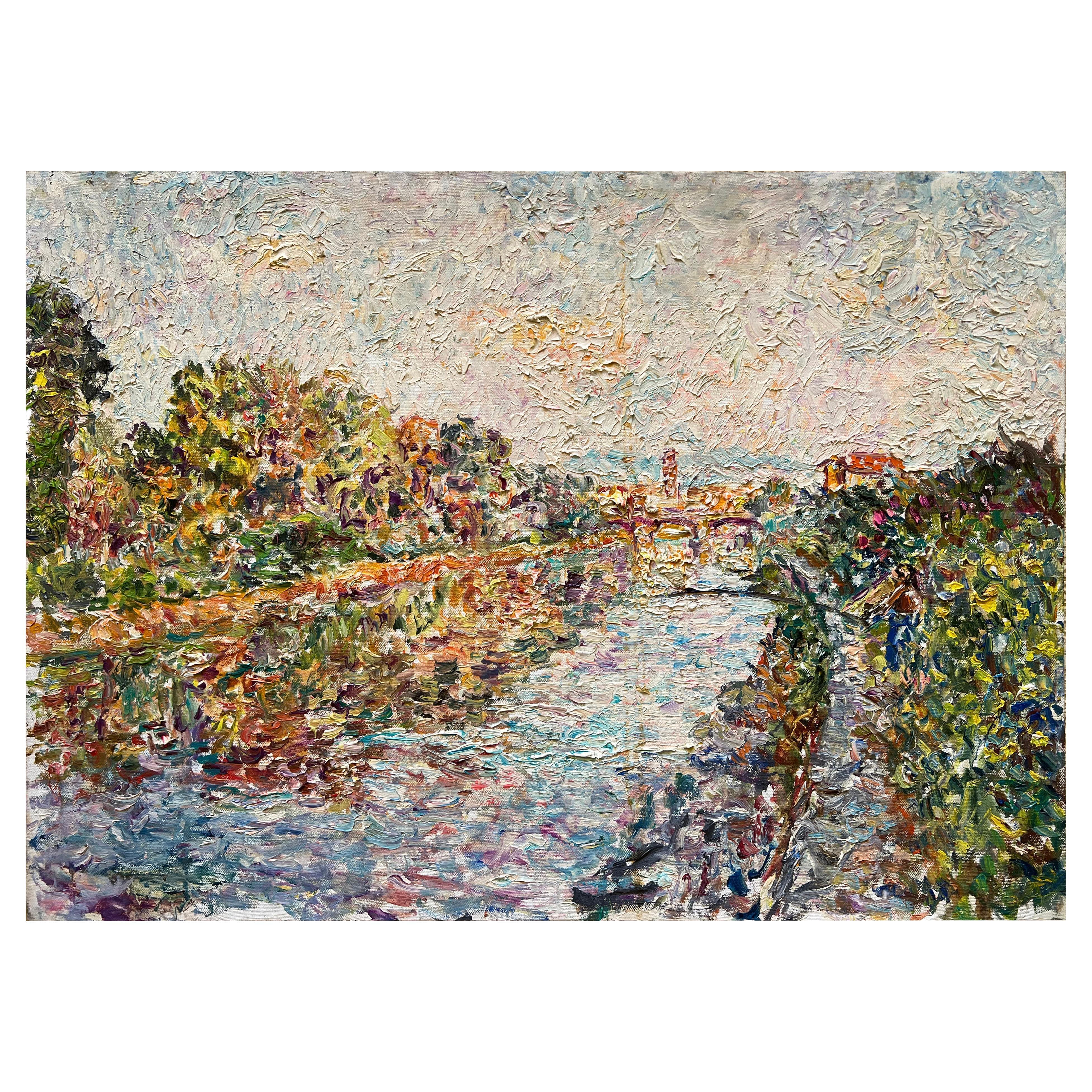 Arno River in springtime by Guido Borgianni Italy. 1950 For Sale