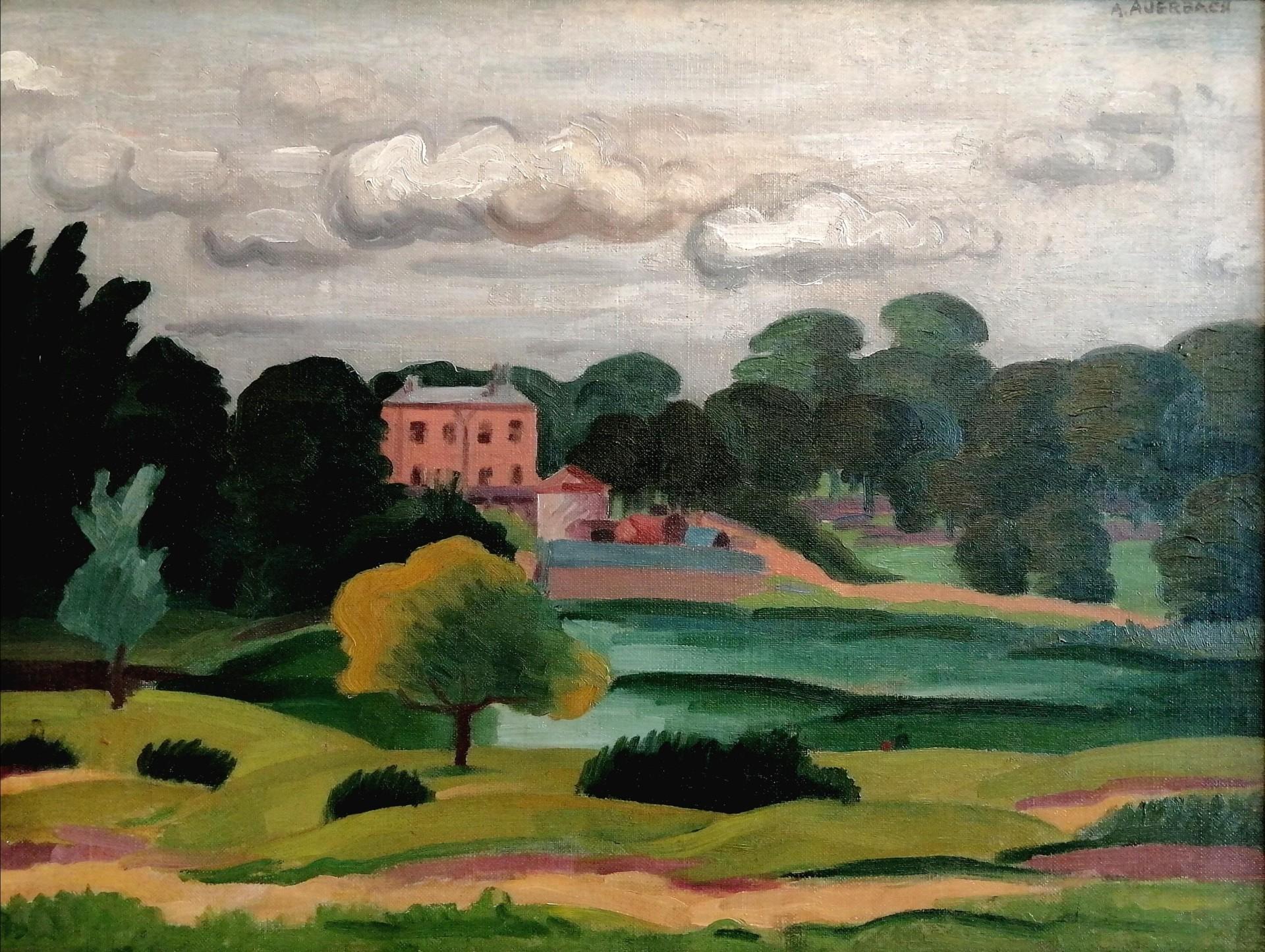 Red House, Hampstead - Mid 20th Century Modern British London Landscape Painting For Sale 1