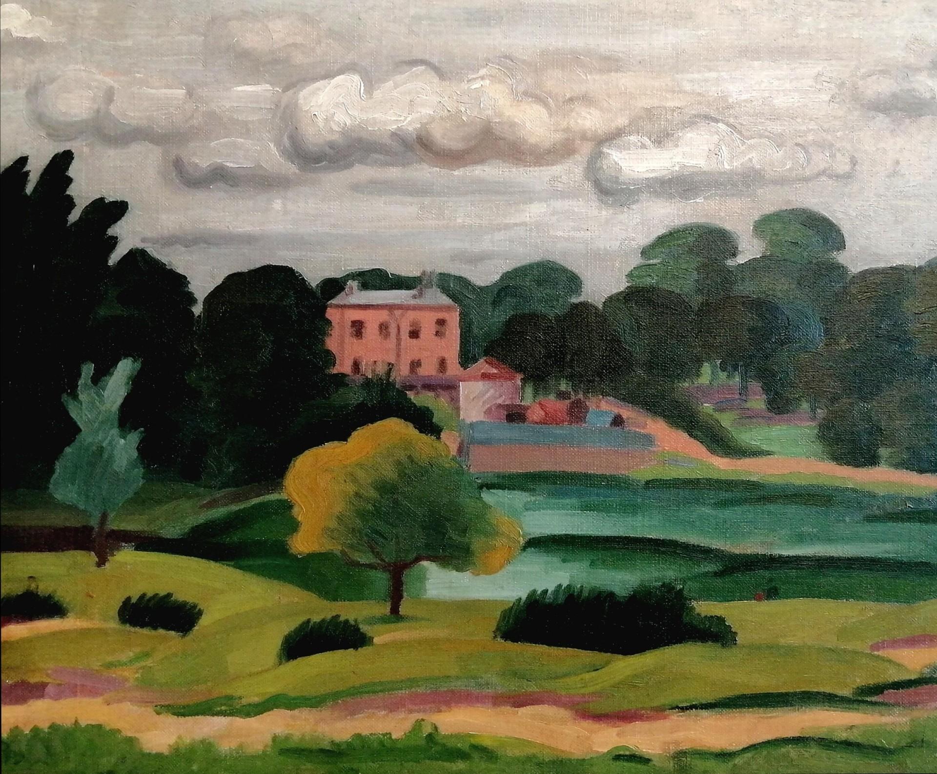 Red House, Hampstead - Mid 20th Century Modern British London Landscape Painting For Sale 2