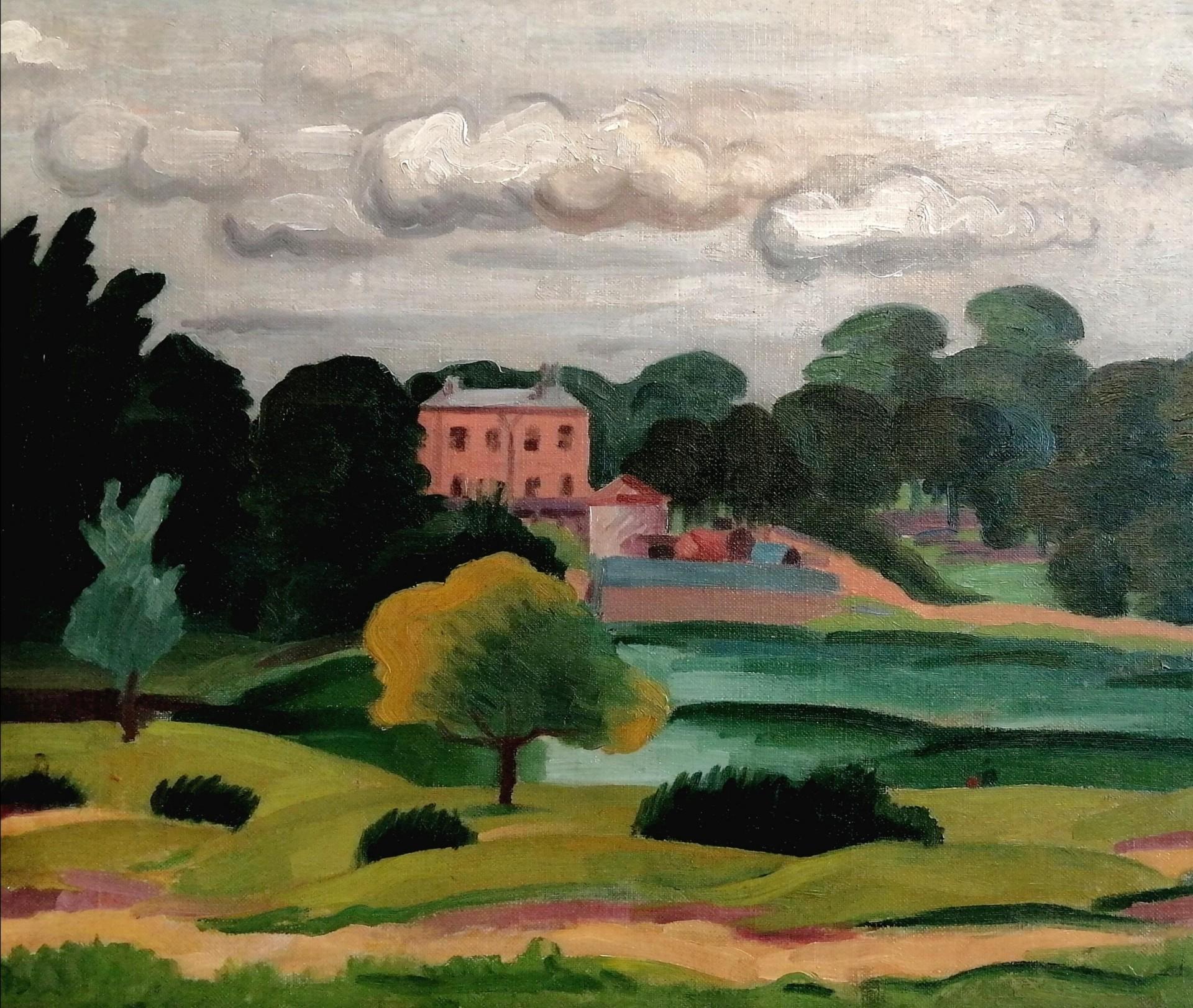 Red House, Hampstead - Mid 20th Century Modern British London Landscape Painting For Sale 3