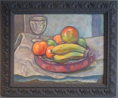 BRITISH MID CENTURY MODERNIST Colourful Still Life Fruit ORIGINAL OIL PAINTING