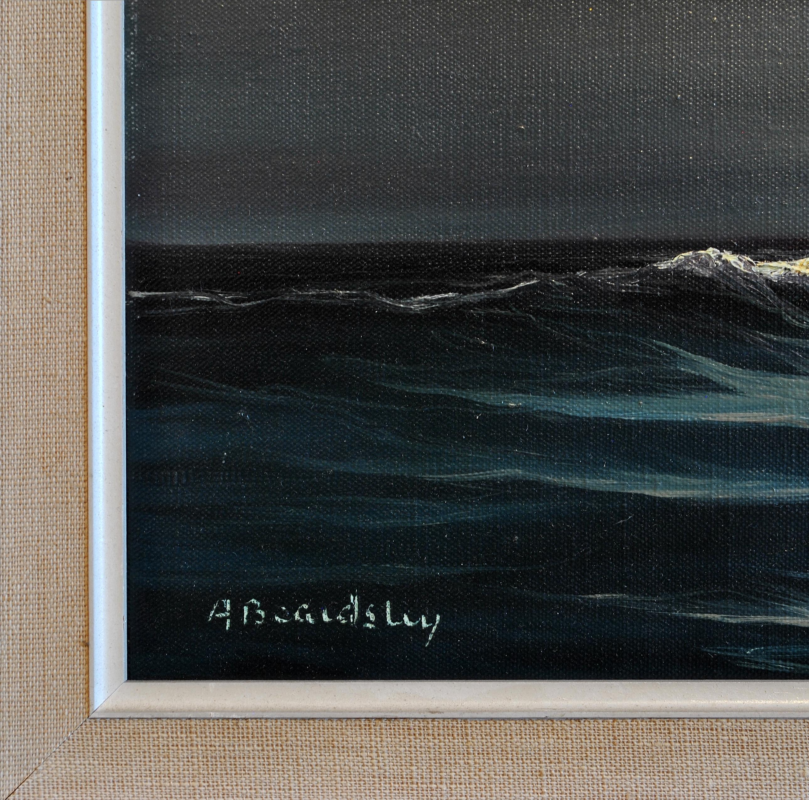 The Hesperus - Mid 20th Century Moonlit Seascape Oil on Canvas Ship Painting For Sale 1