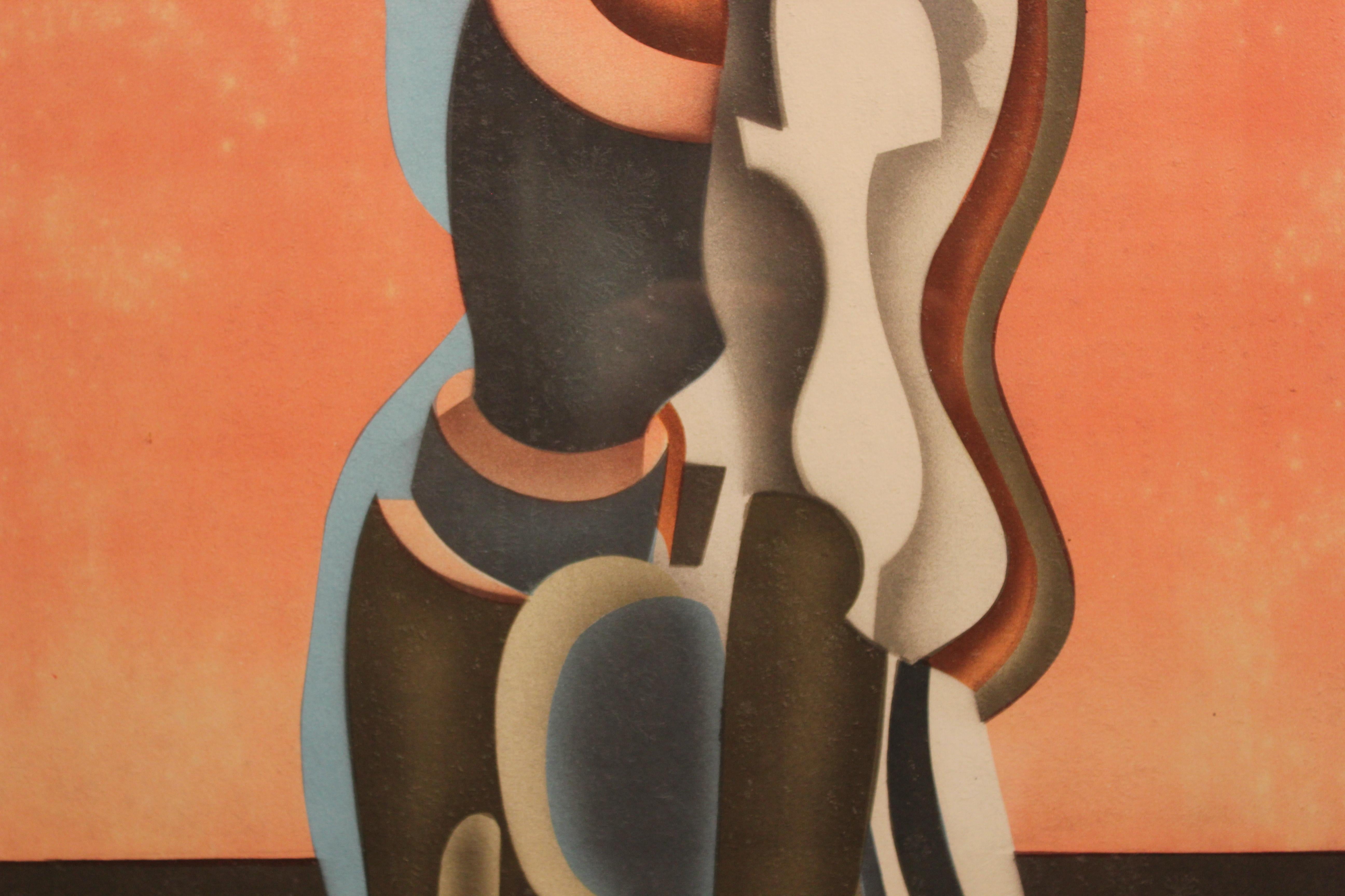 Cubist figurative abstract print in bright oranges, reds, and greys. The work is signed by the artist and titled. The print is framed in a gold frame with a white matte.


Artist Biography: Arnold Belkin was a Canadian born artist. He studied at the