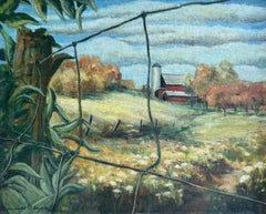 Herbst auf dem Bauernhof, 1940er Jahre, amerikanische Szene, WPA, Woodstock-Realismus, modern, großartige Perspektive