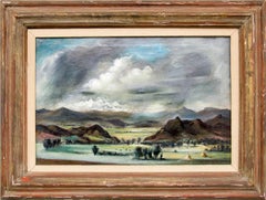 Paysage d'été en montagnes du Colorado, peinture à l'huile moderniste encadrée des années 1930