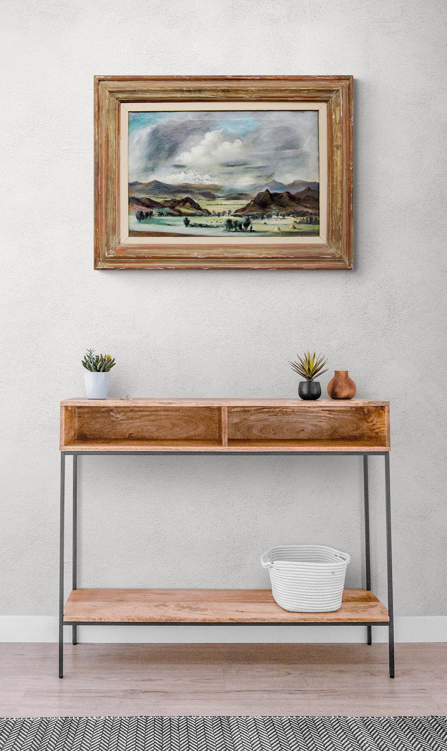 Colorado Mountain Summer Landscape, 1930s Framed Modernist Oil Painting For Sale 2