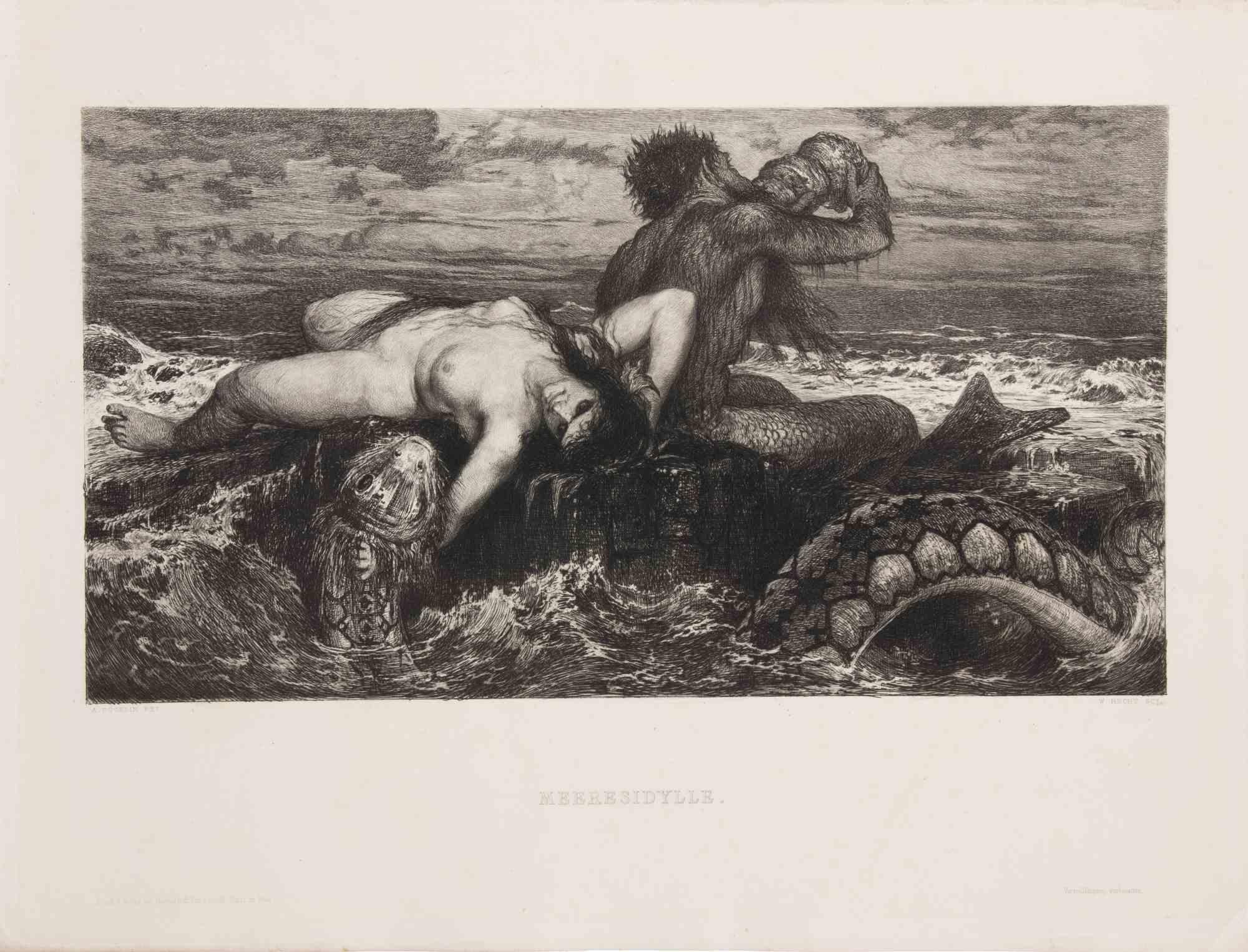 Arnold Bocklin (After) Figurative Print - Meeresidylle - Etching after Arnold Böcklin - Early 20th Century