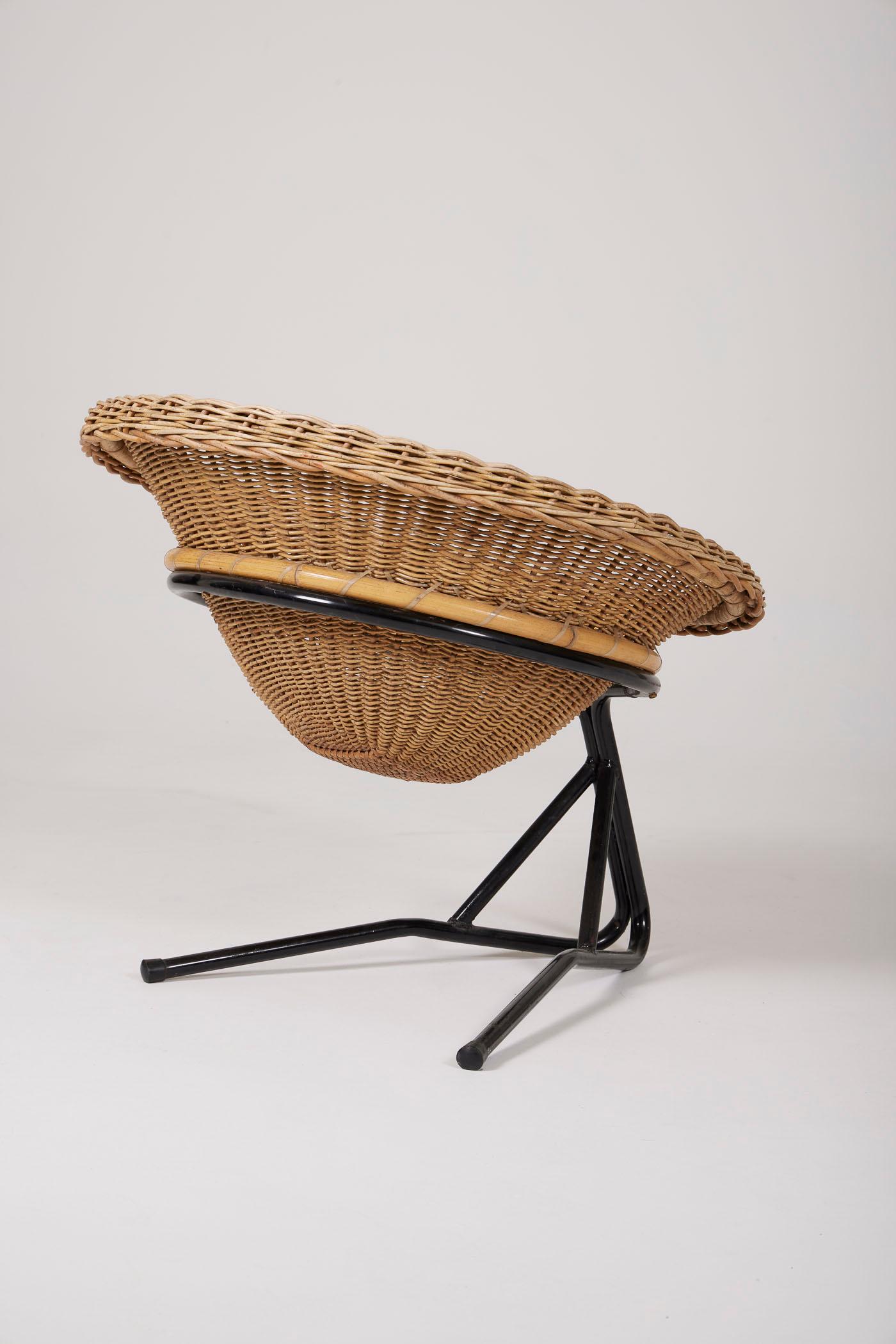 Rattan Arnold Bueno de Mesquita armchair, 1960s For Sale