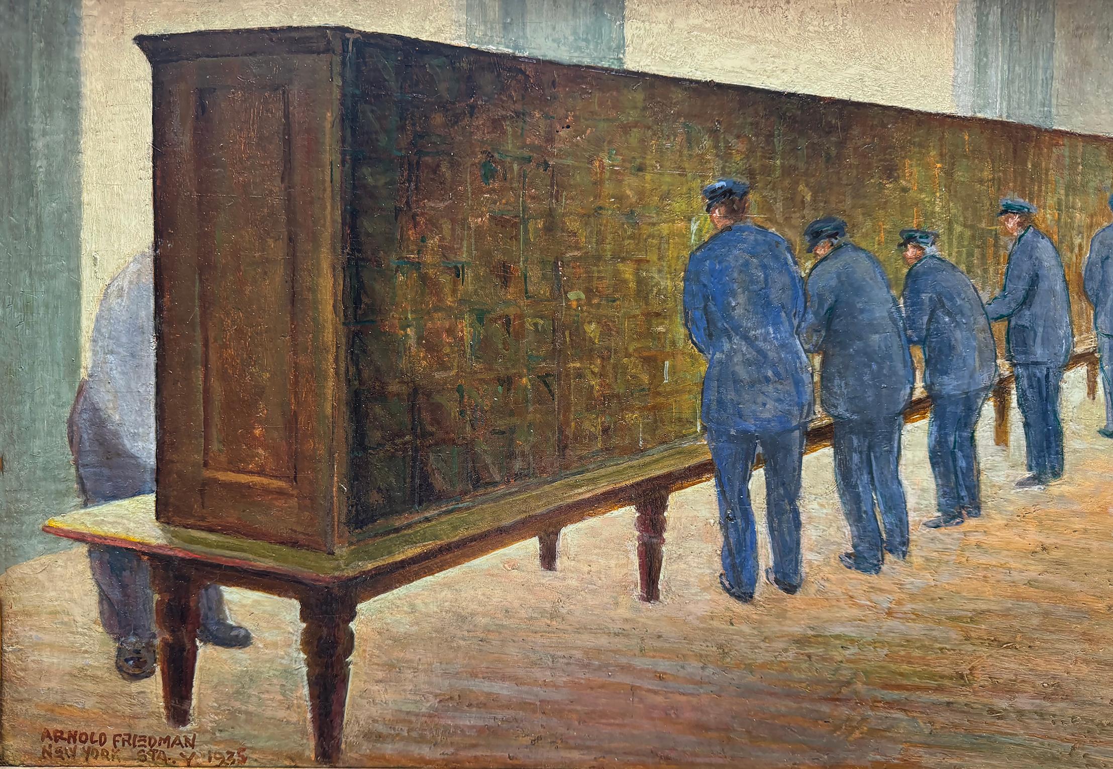Scena americana Ufficio postale di New Era, epoca della Depressione - Painting Realismo americano di Arnold Friedman