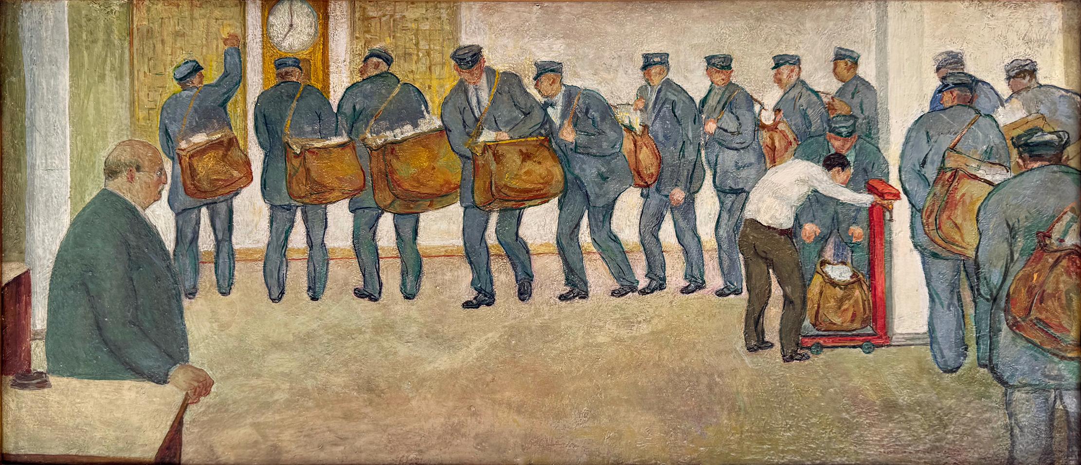 Figurative Painting di Arnold Friedman - New York Era della Depressione - Viaggio nel Tempo  - Pittura di scena americana