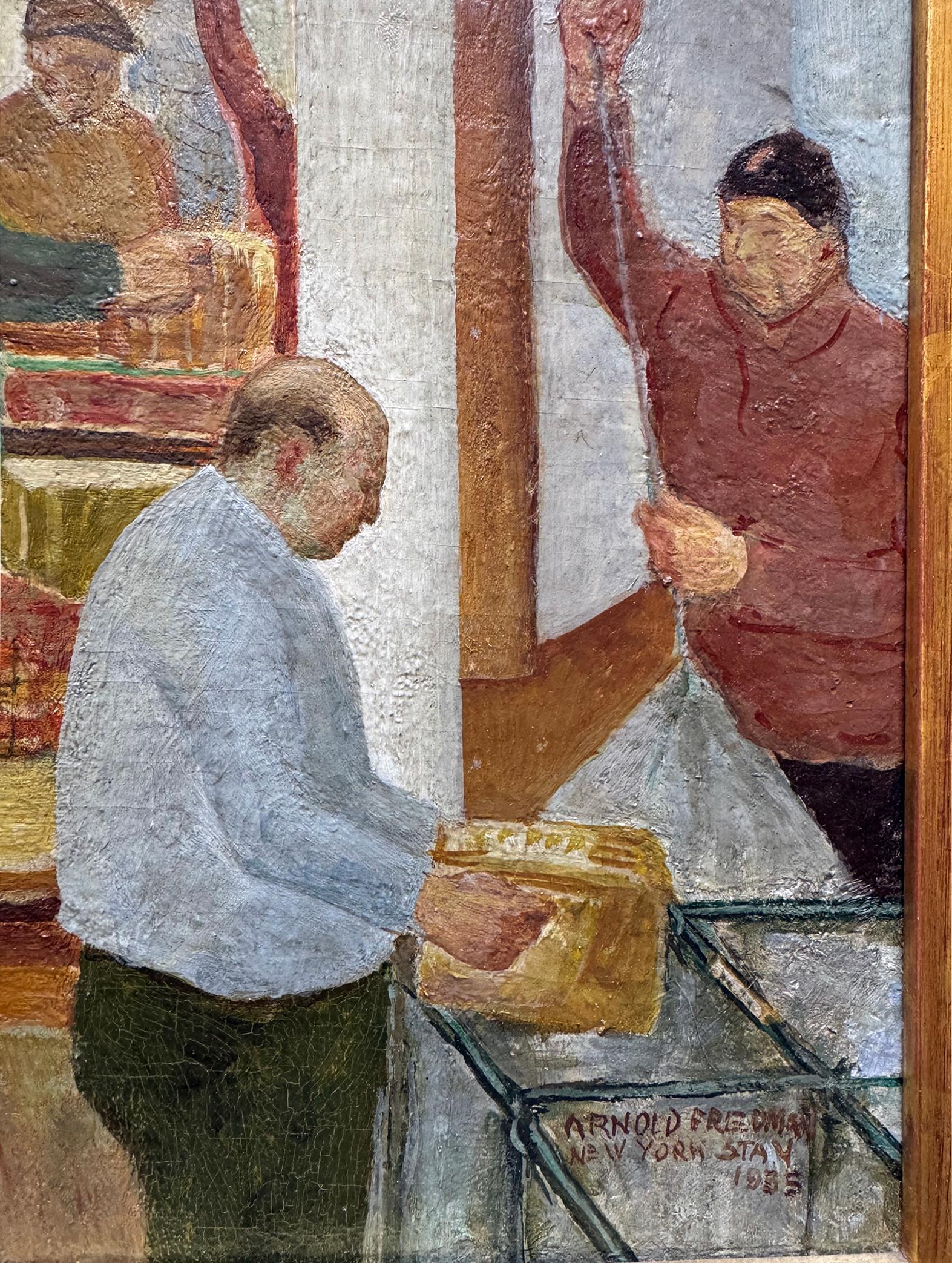 Ventanilla de Correos para paquetes - Era de la Depresión - Figurative Painting Marrón de Arnold Friedman