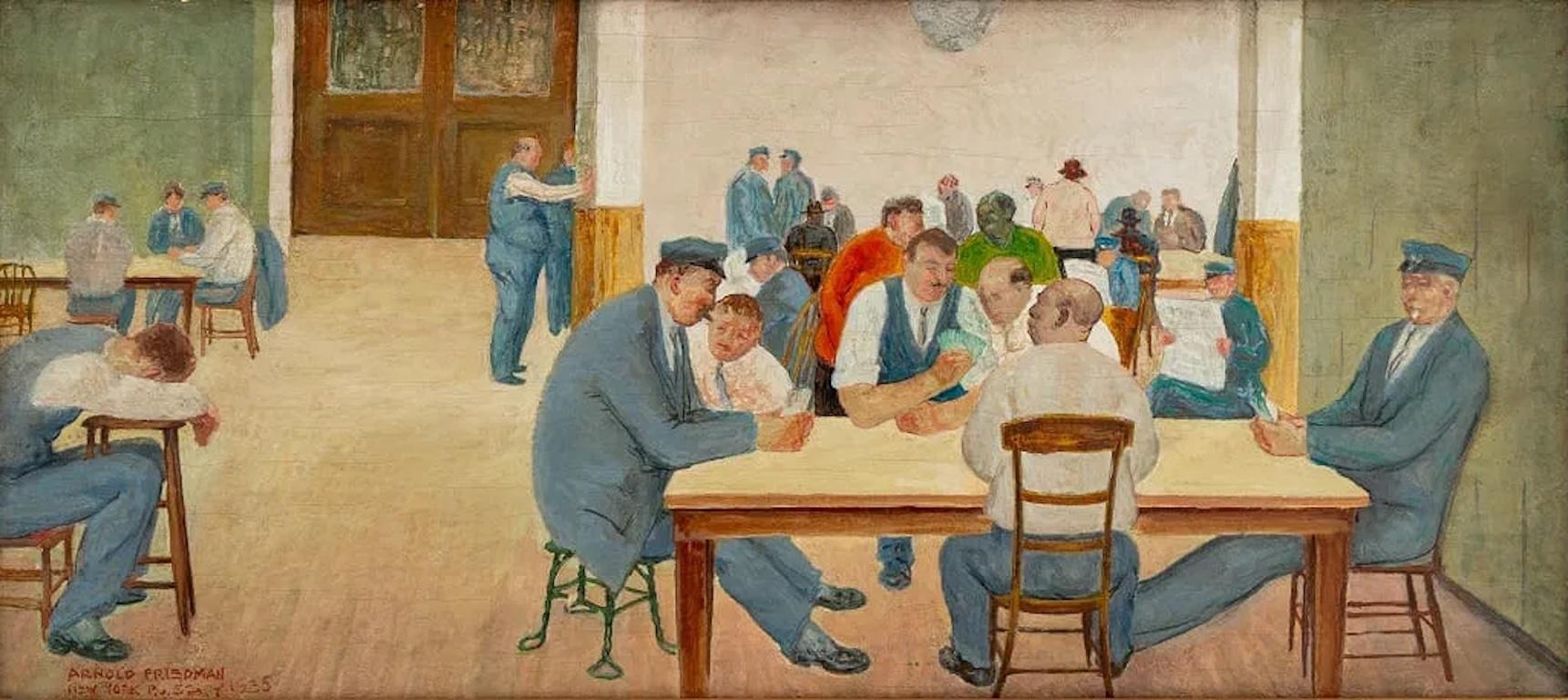 Arnold Friedman Interior Painting - WPA American Scene Social Realism Mid 20th Century Modern Postal Workers Deco SR