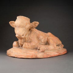 Arnold HUGGLER : "Bison cub", original terracota patiné, vers 1930